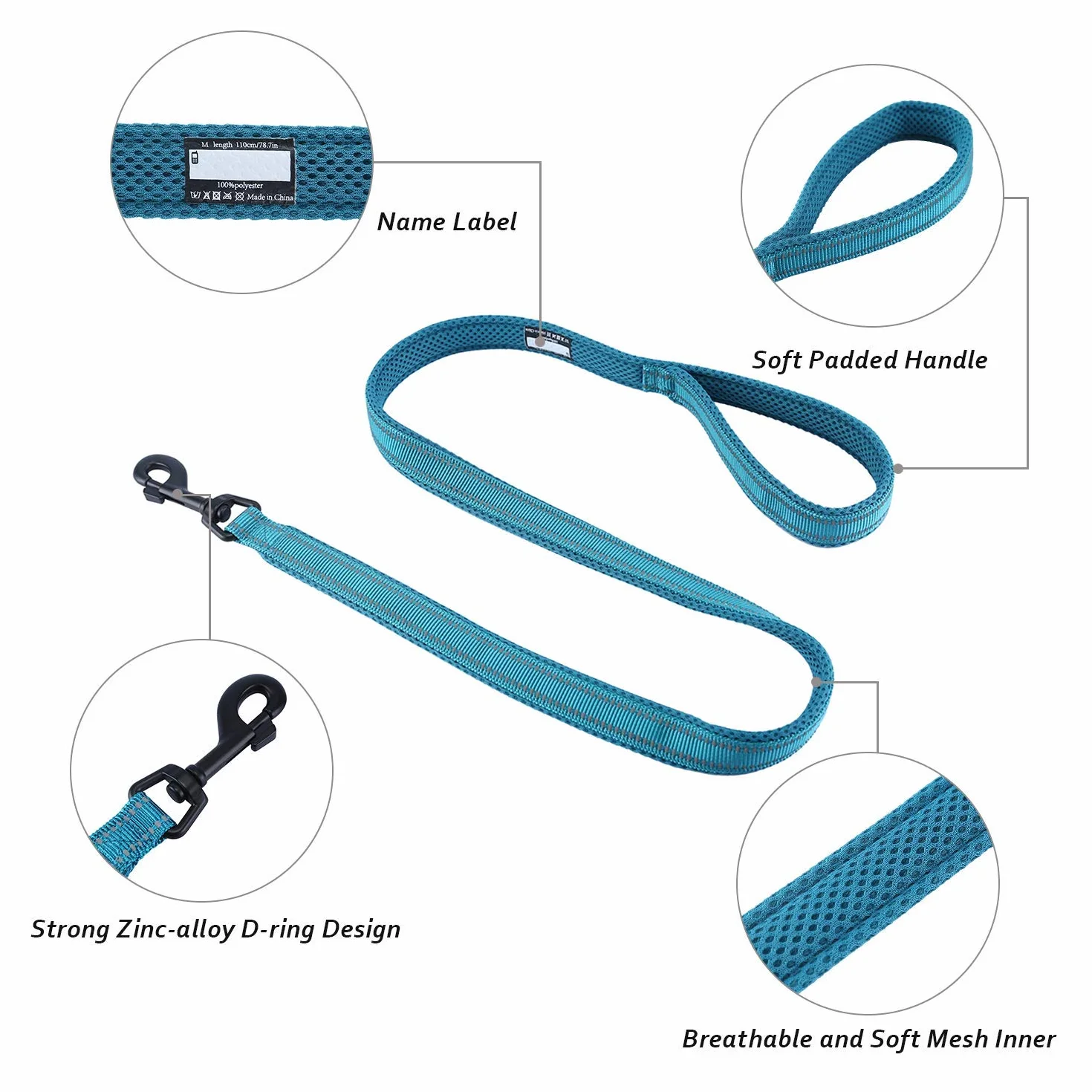 PETTOM Laisse pour Chien Dressage Grand Moyen Petit Poignée Rembourrée Réfléchissant Bleu 2m