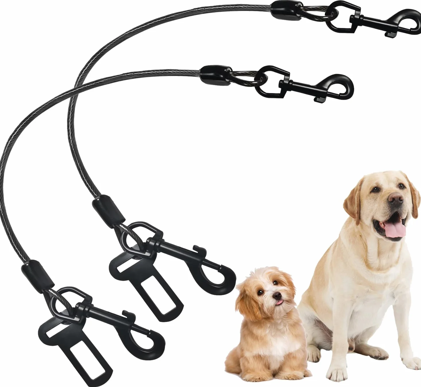 Lot de 2 Ceintures de sécurité pour Chien, câble en Acier résistant à la Mastication, Harnais de Voiture pour Chien, Laisse de câble de chaîne pour Chien, Harnais de véhicule, 70 cm