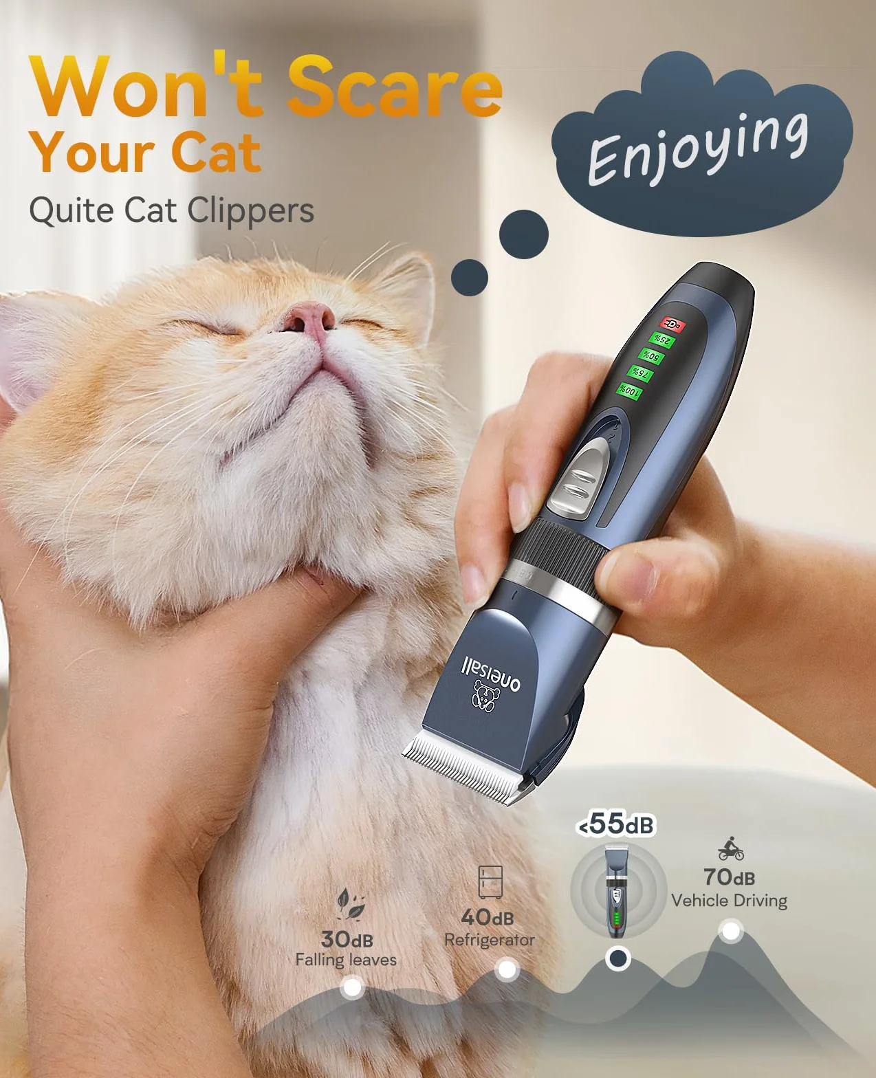 Oneisall Tondeuse pour chien 2 en 1 sans fil faible bruit toilettage pattes
