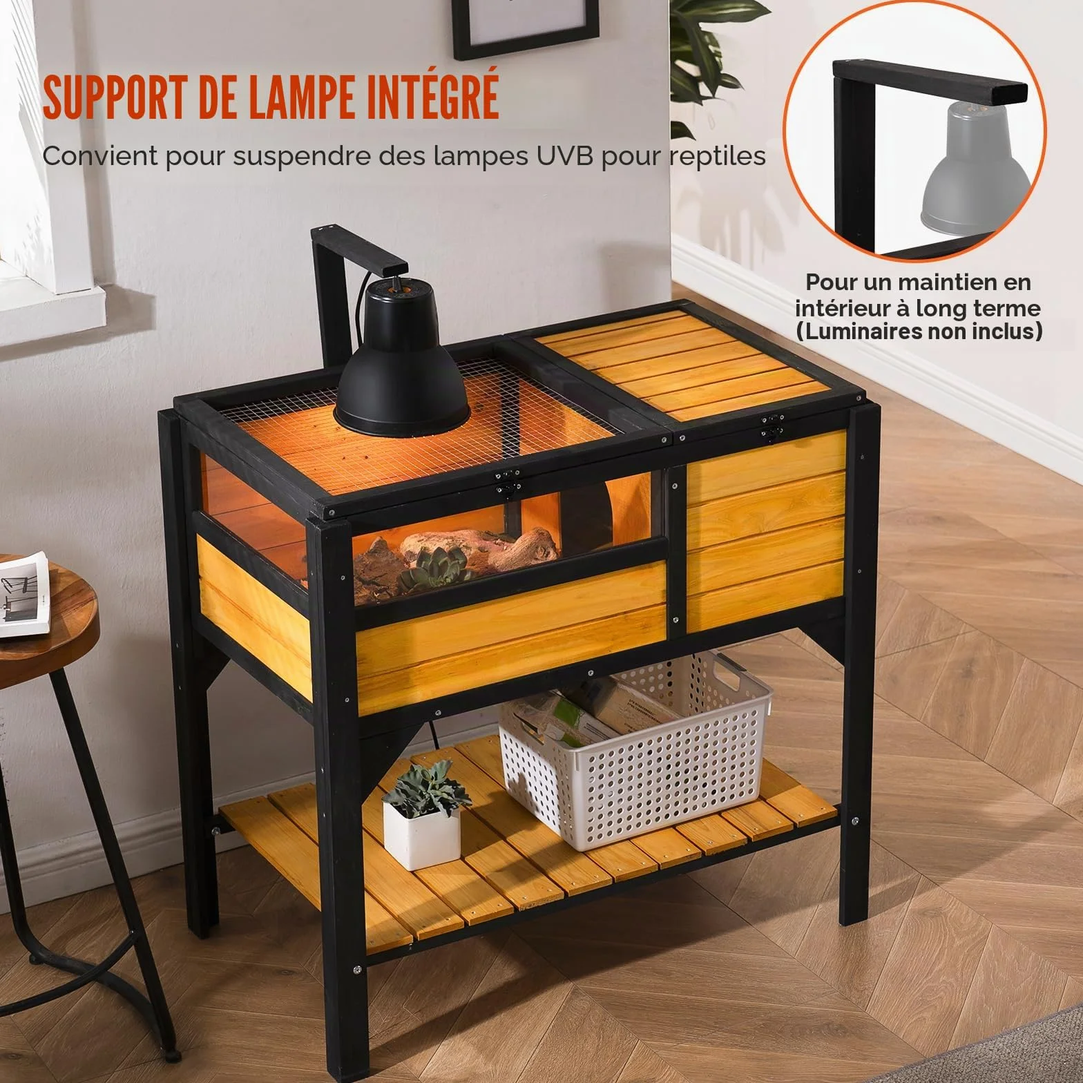 VEVOR Maison pour Tortues Intérieur Extérieur, Enclos en Bois avec Support d'Éclairage pour Reptiles Petits Animaux