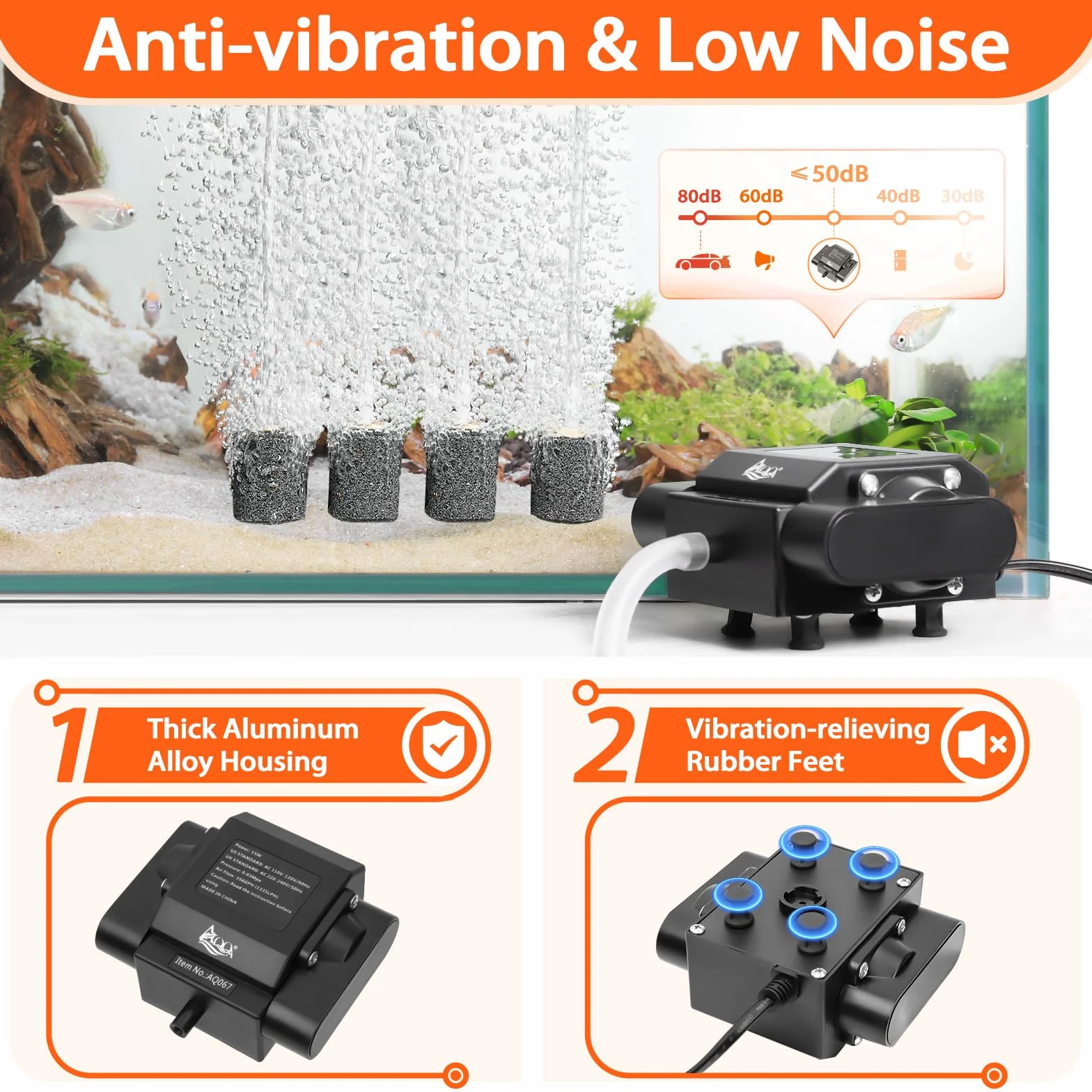 AQQA Pompe à air pour aquarium 4 sorties puissantes bassin extérieur réglable oxygène avec accessoires