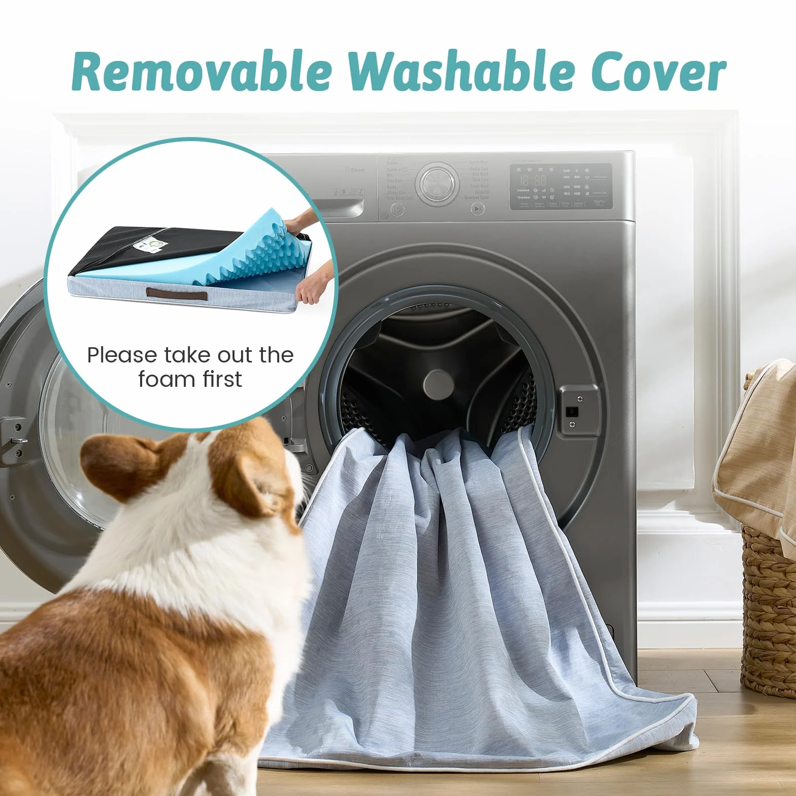 COZY KISS Panier Coussin Rafraîchissant pour Chien Taille Moyenne Orthopédique Lavable Antidérapant 76x51x7.5cm Bleu Clair