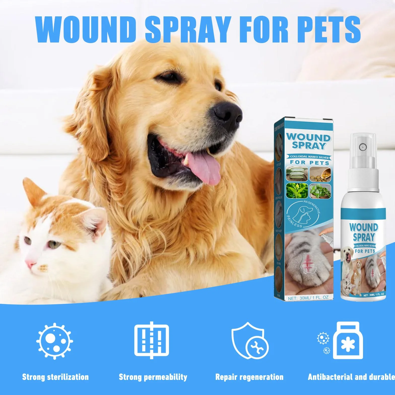 Pansement Liquide Transparent Imperméable pour Chiens et Chats - Spray de Guérison pour Animaux