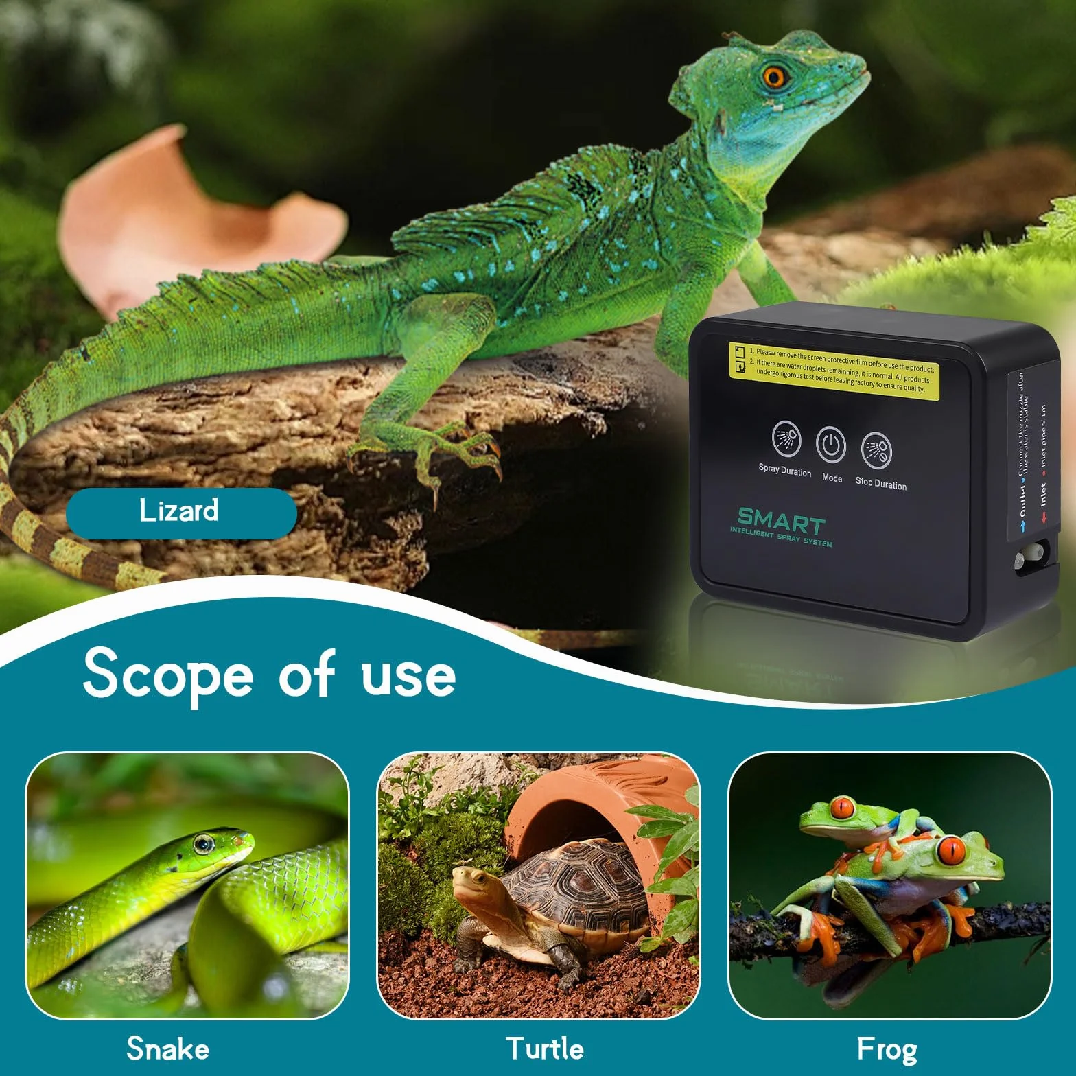 Brumisateur Terrarium Reptile avec Minuterie, Buse Réglable 360°, Humidificateur pour Reptiles Amphibiens Plantes