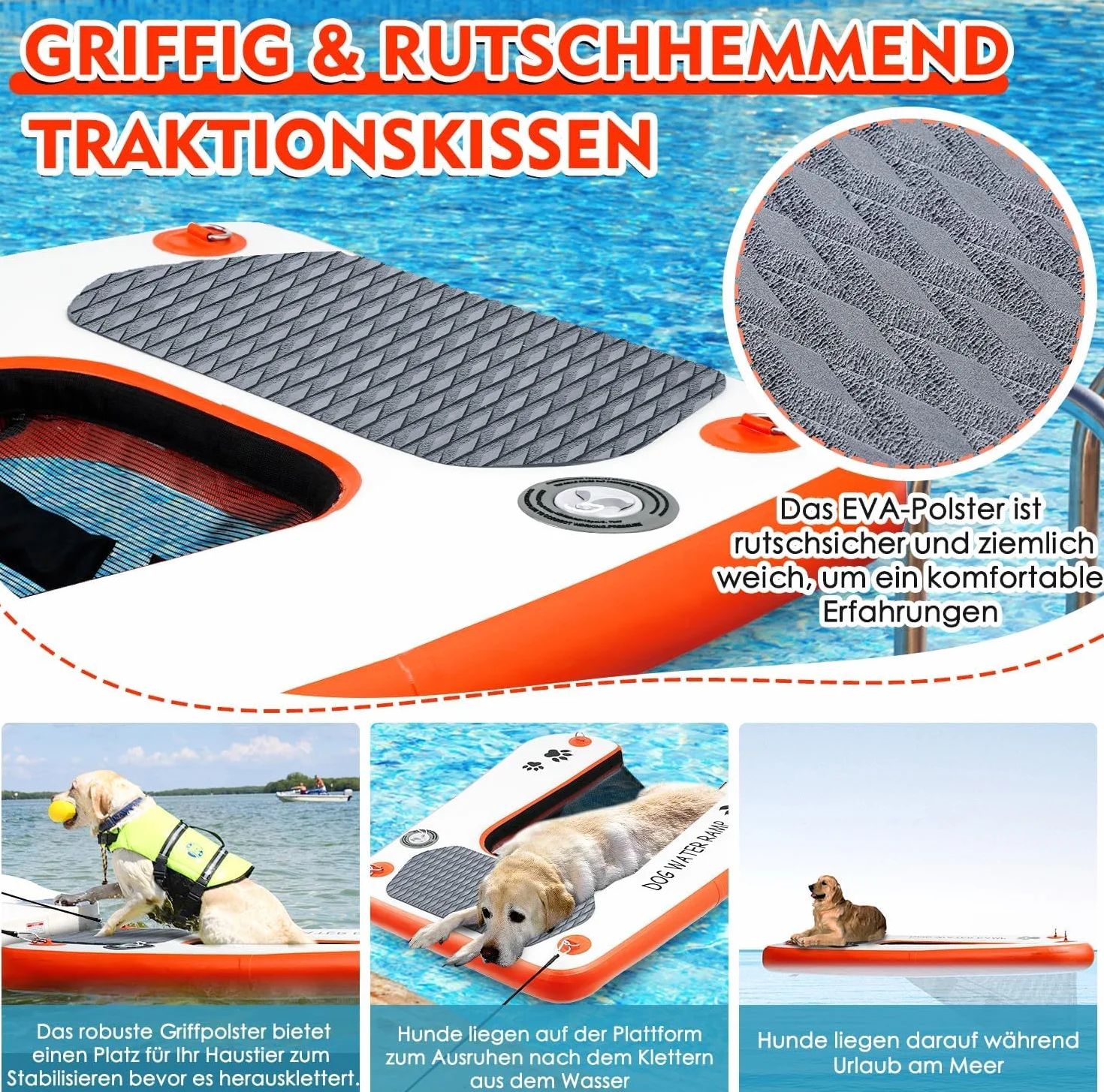 Rampe d'eau extra large pour chien, échelle antidérapante pour piscine, quai et bateau 68 kg