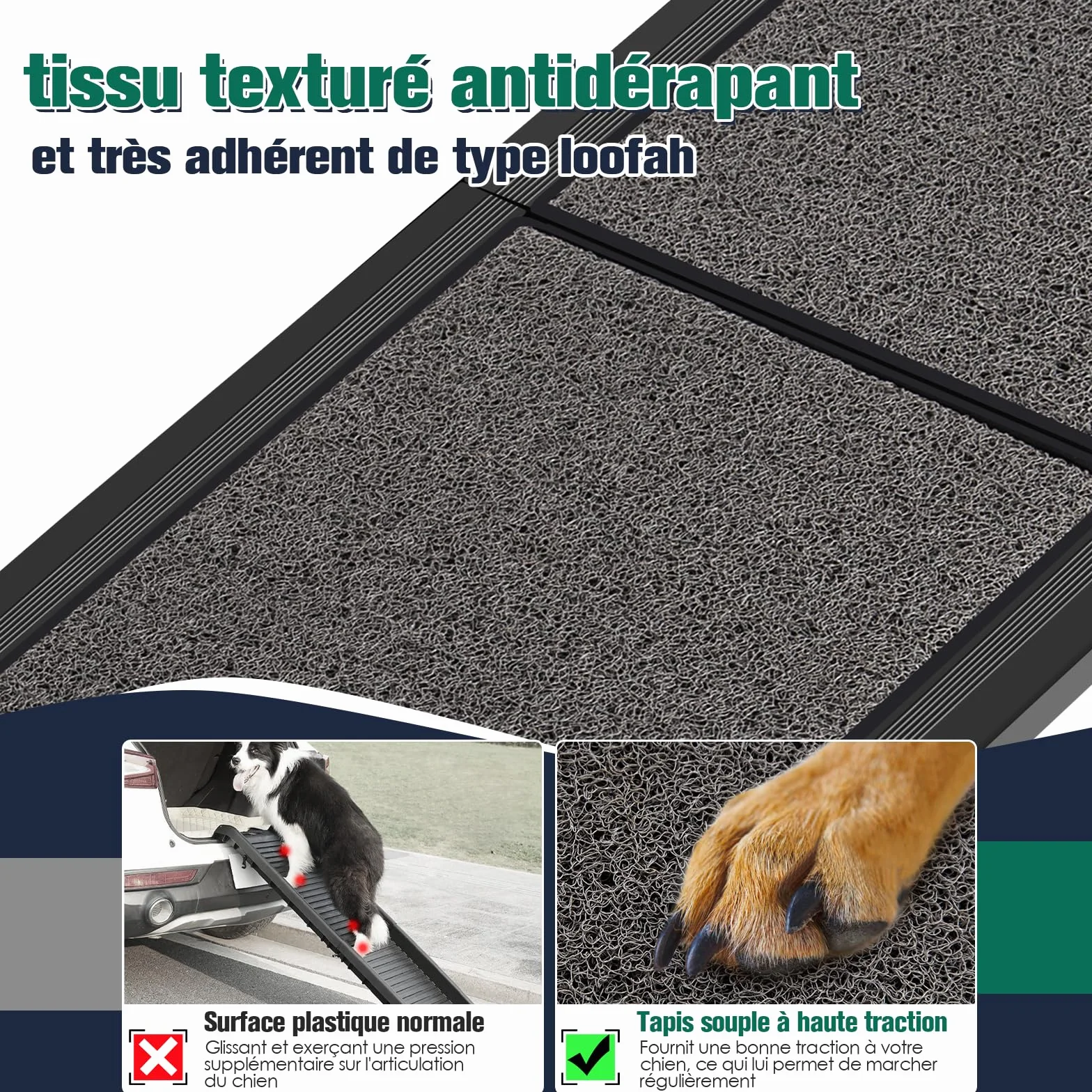 Rampe pour Chien Voiture Pliable Extra Longue 175cm, Rampes D'Accès Voiture pour Chien avec Surface Antidérapante, Échelle De Voiture Pliante Escalier pour Grands Chiens, Supporter Un Poids De 115kg