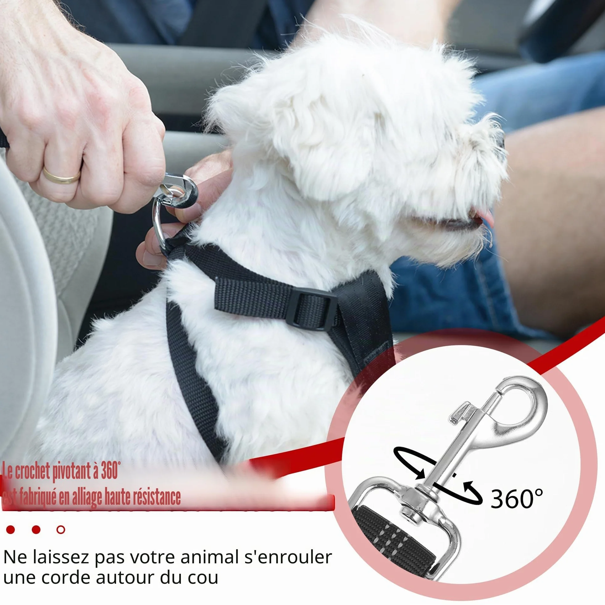 Ceinture Chien Voiture, Universel Harnais Voiture Réglable pour Chien & Chat avec Absorption des Chocs,Harnais Voiture pour Chiens,Ceinture de Sécurité pour Chien