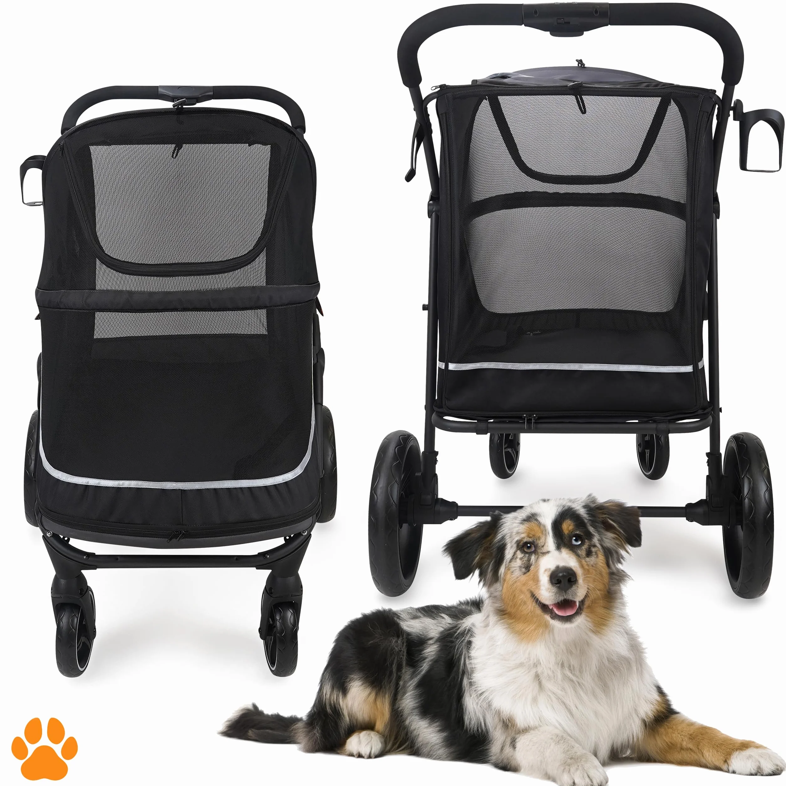 DUQUE Poussette pour Animaux CHAMP Pliante 50 kg Noir avec Housse de Pluie