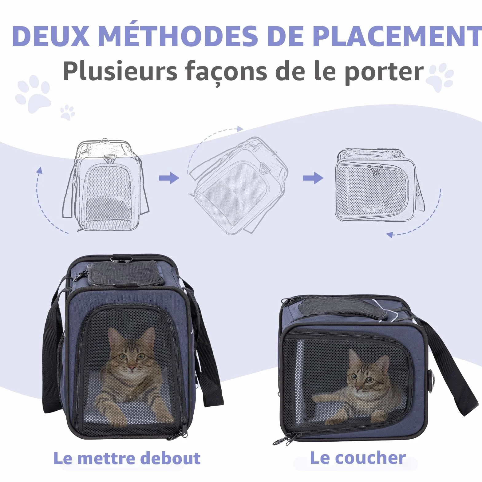 Petsfit Sac de Transport pour Chat Chien Pliable avec 2 Coussins Lavable, pour Voyage Avion Voiture, Bleu