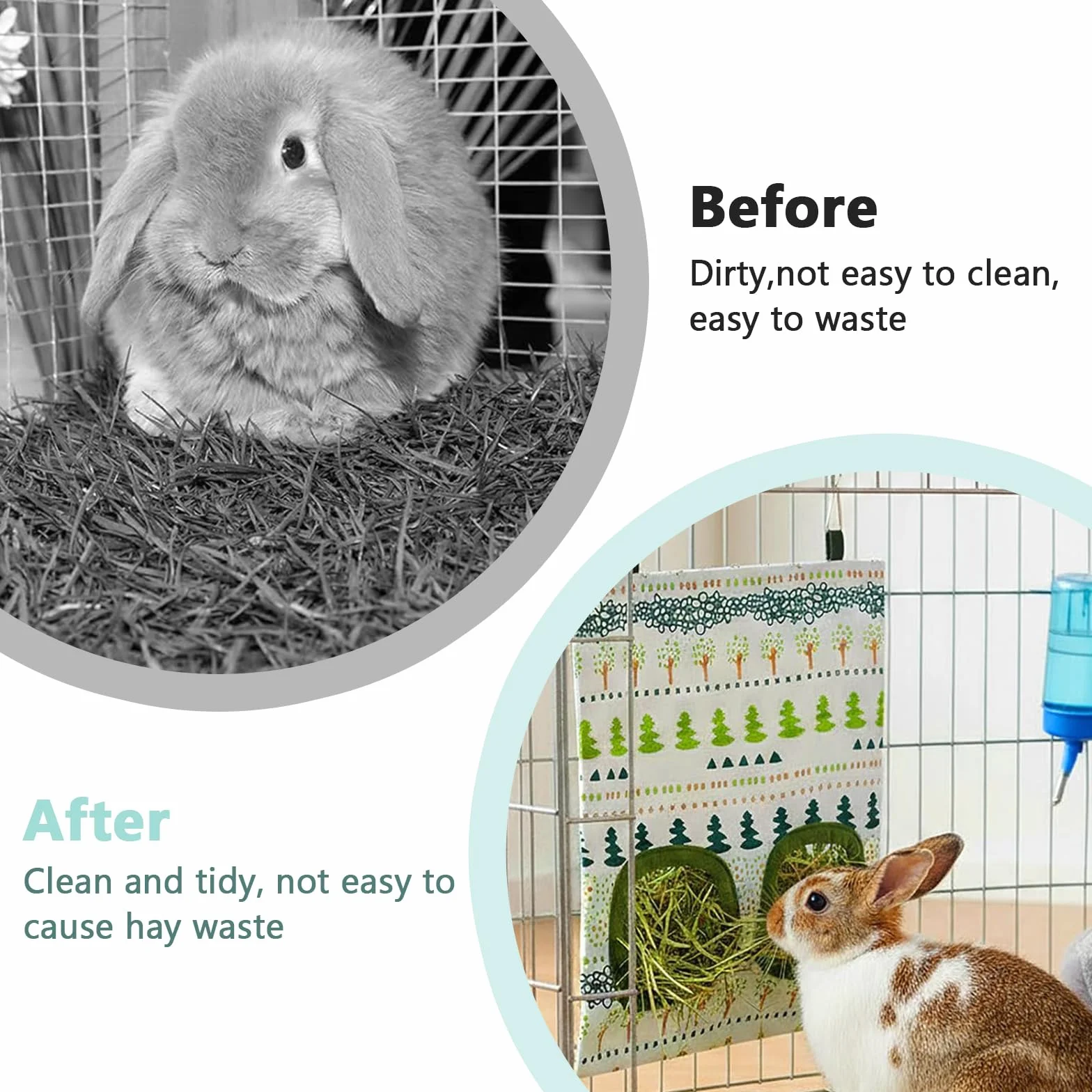 Sac à Foin pour Lapin, Distributeur de Foin Suspendu avec 2 Fenêtres, Accessoire pour Petits Animaux Chinchilla Cochon d'Inde