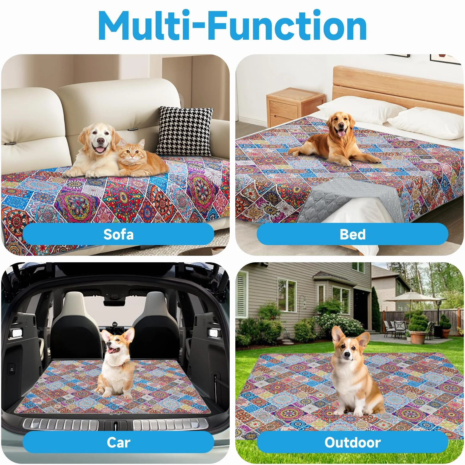 Couverture imperméable réversible pour chien style bohème 178x76 cm lavable