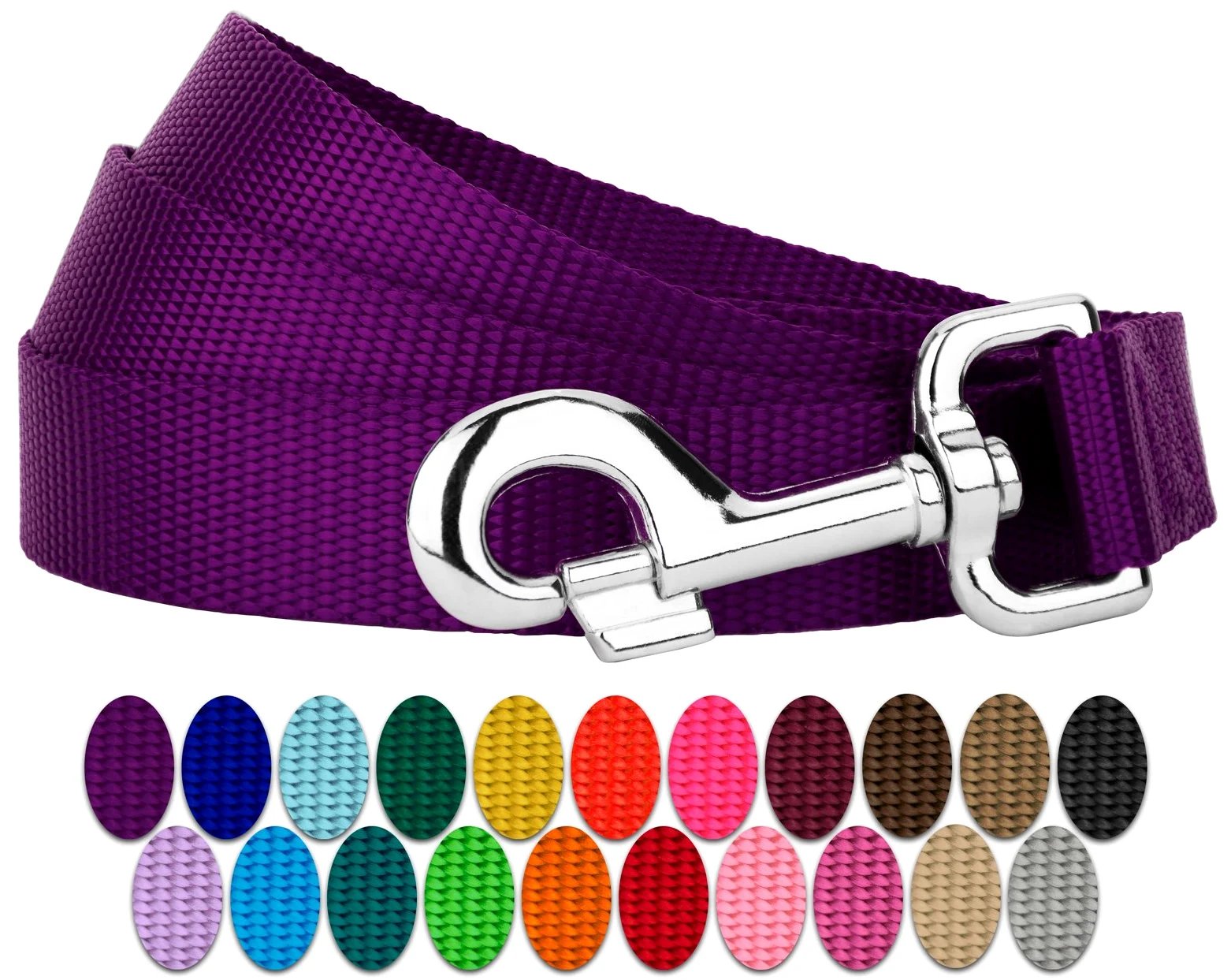 Country Brook Petz - Laisse en nylon pour chien - Robuste, durable, style traditionnel avec mousqueton facile à utiliser - Plus de 25 couleurs (2,5 cm de large, 1,8 m, violet)