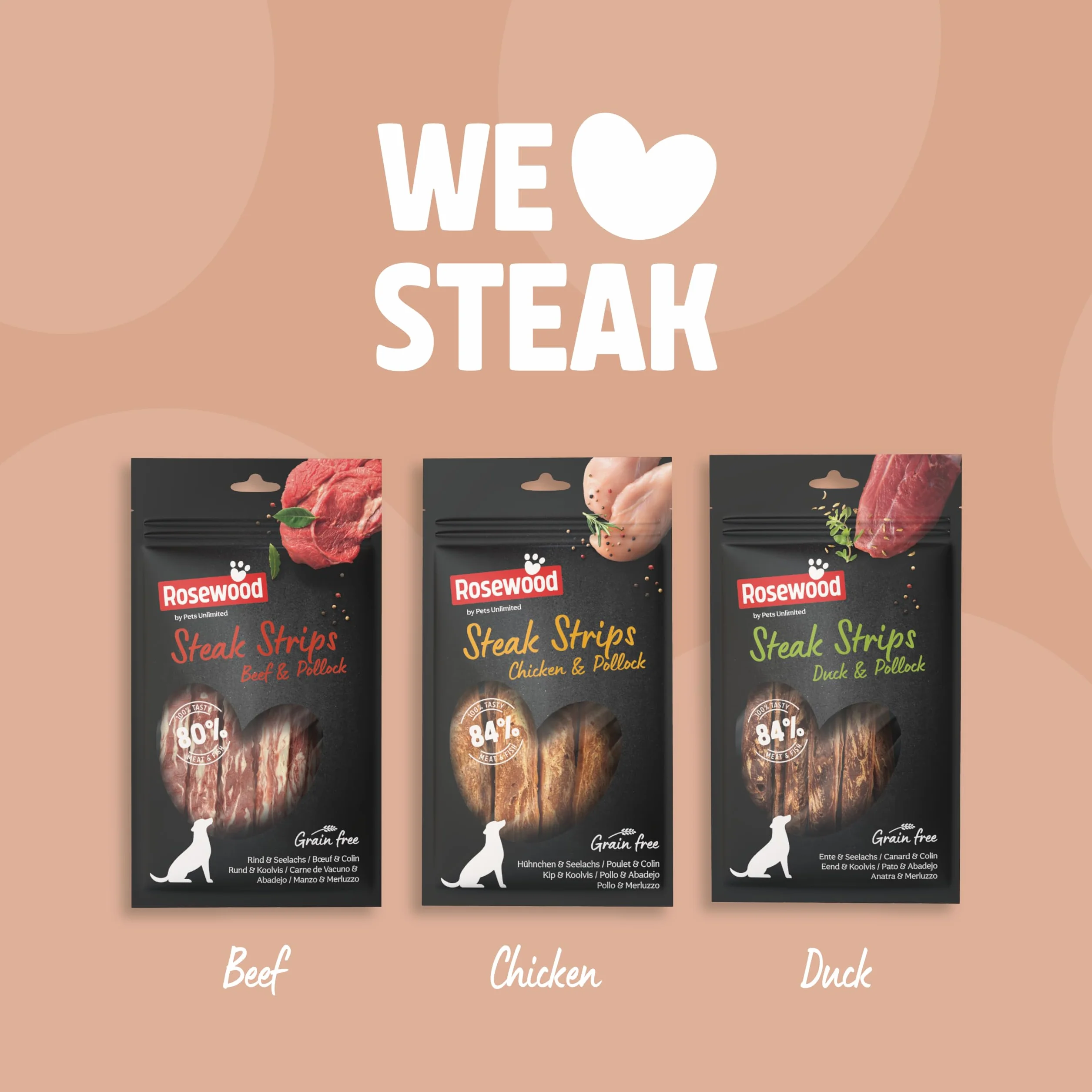 Rosewood Steak Strips Canard et Colin Friandise Tendre pour Chien 100 g