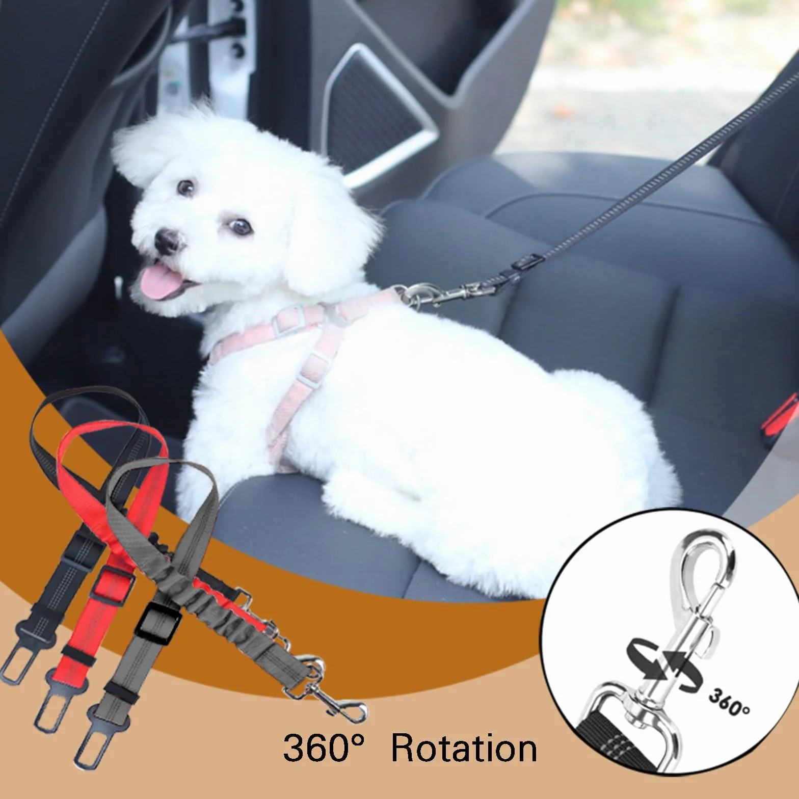 Lot de 2 Voiture Ceinture Chien Voiture, Harnais Voiture pour Chiens en Nylon Elastique, Laisse Chien Voiture Réglable avec Absorption, pour Tout Type de Voiture, pour Tous Les Chiens