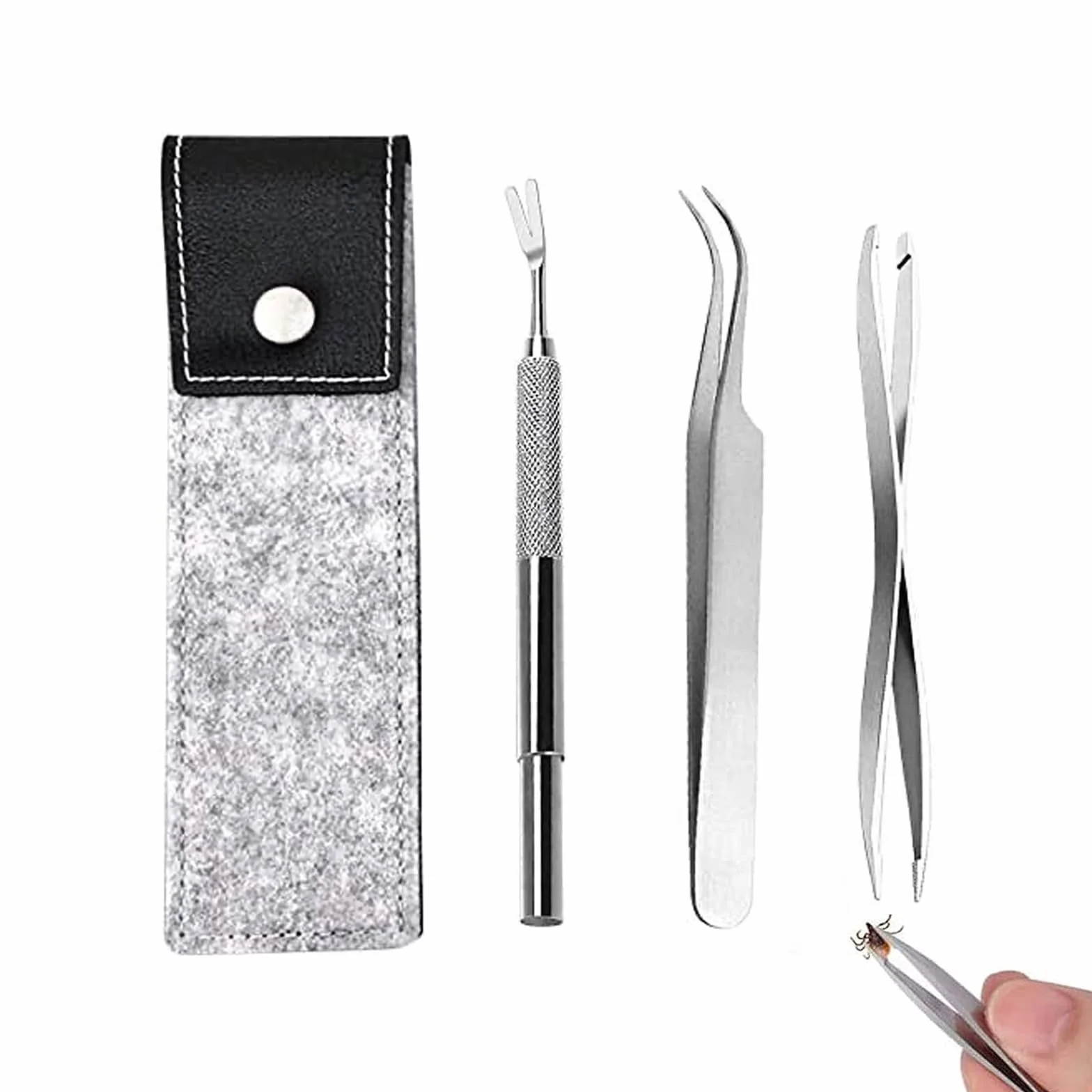 Crochet à Tique Professionnel en Acier Inoxydable - Lot de 3 Supprime Tiques