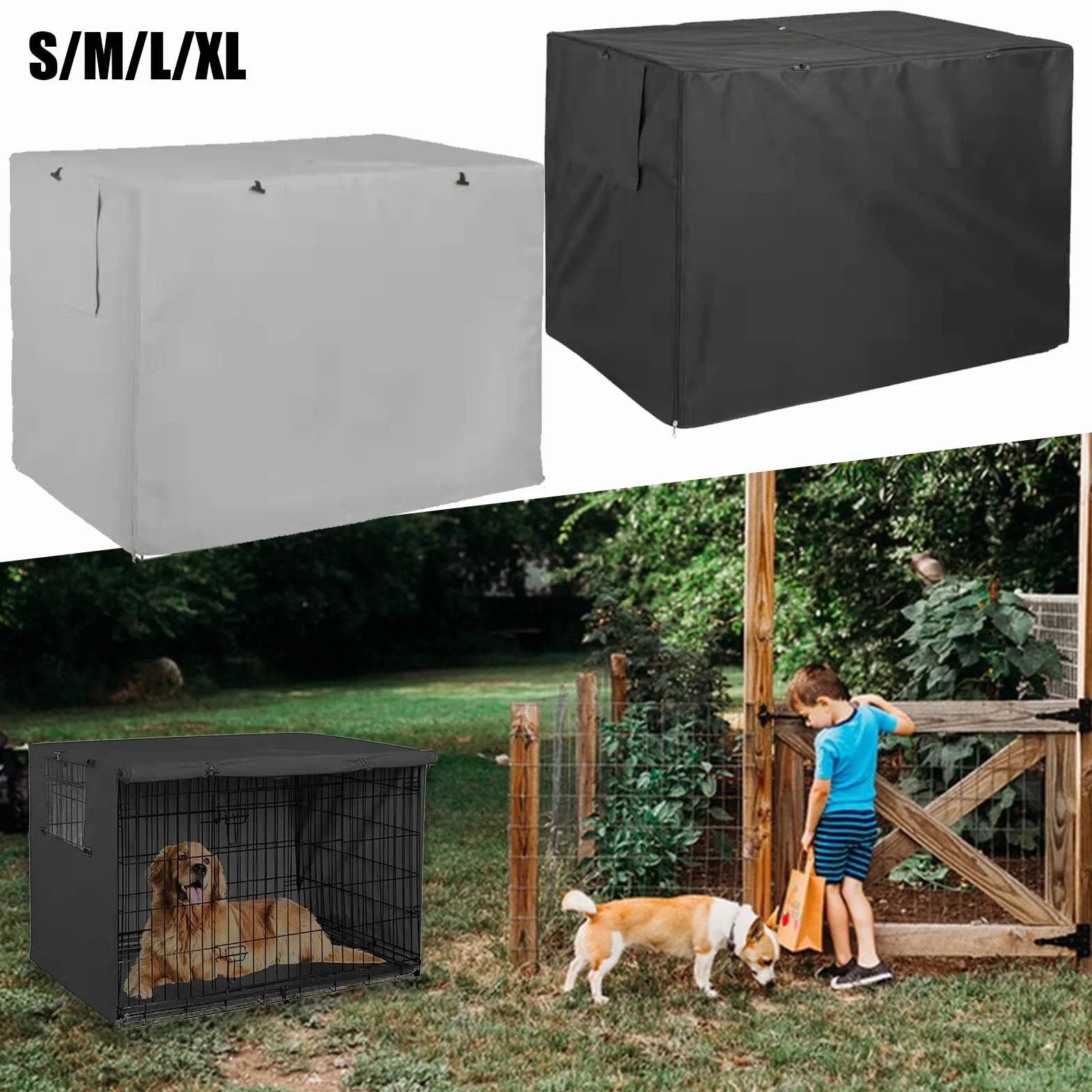 Housse de cage pour chien Imperméable Coupe-vent Double Porte Noir M