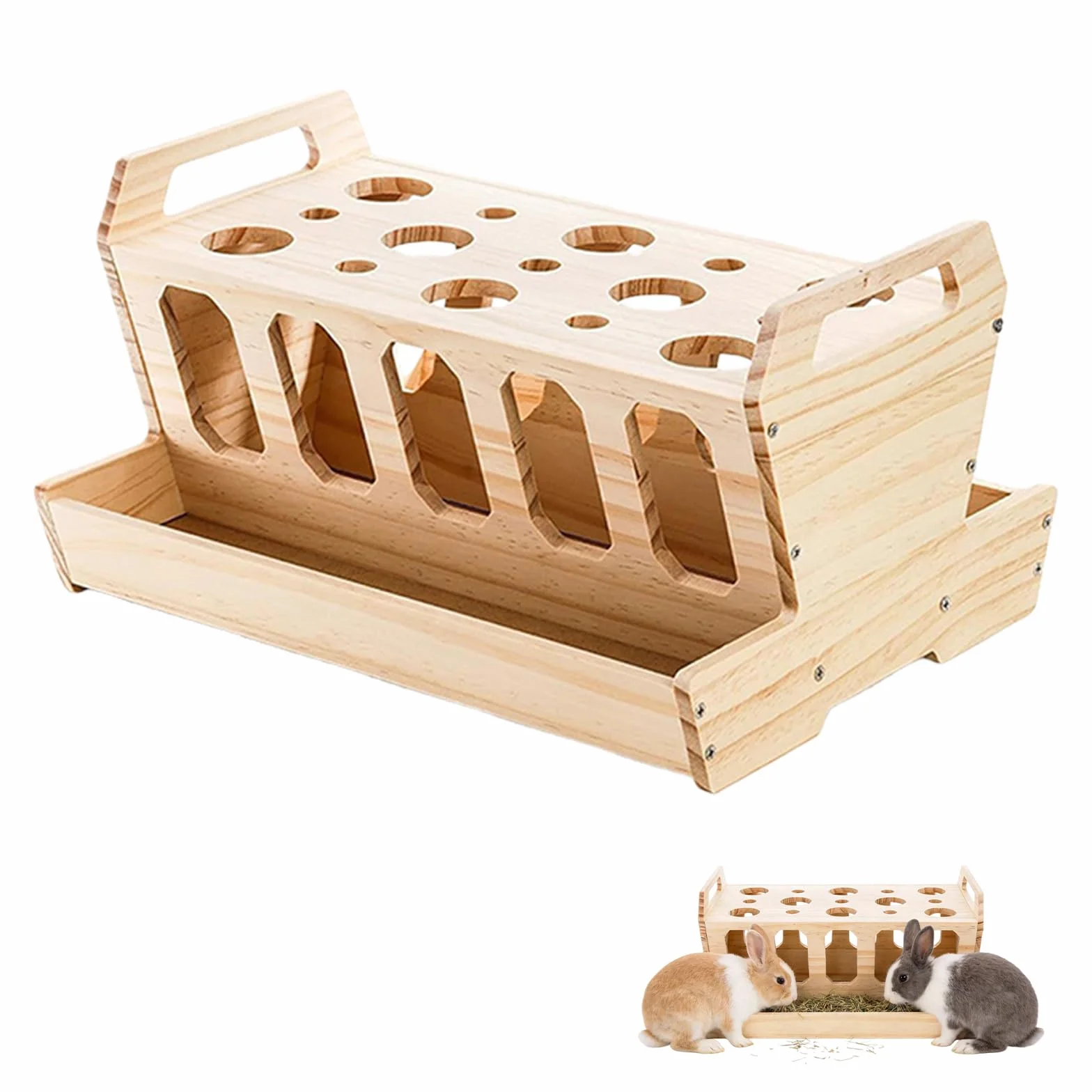 Râtelier à Foin pour Rongeurs 12x9.4x6.6 pouces en Bois Grande Capacité