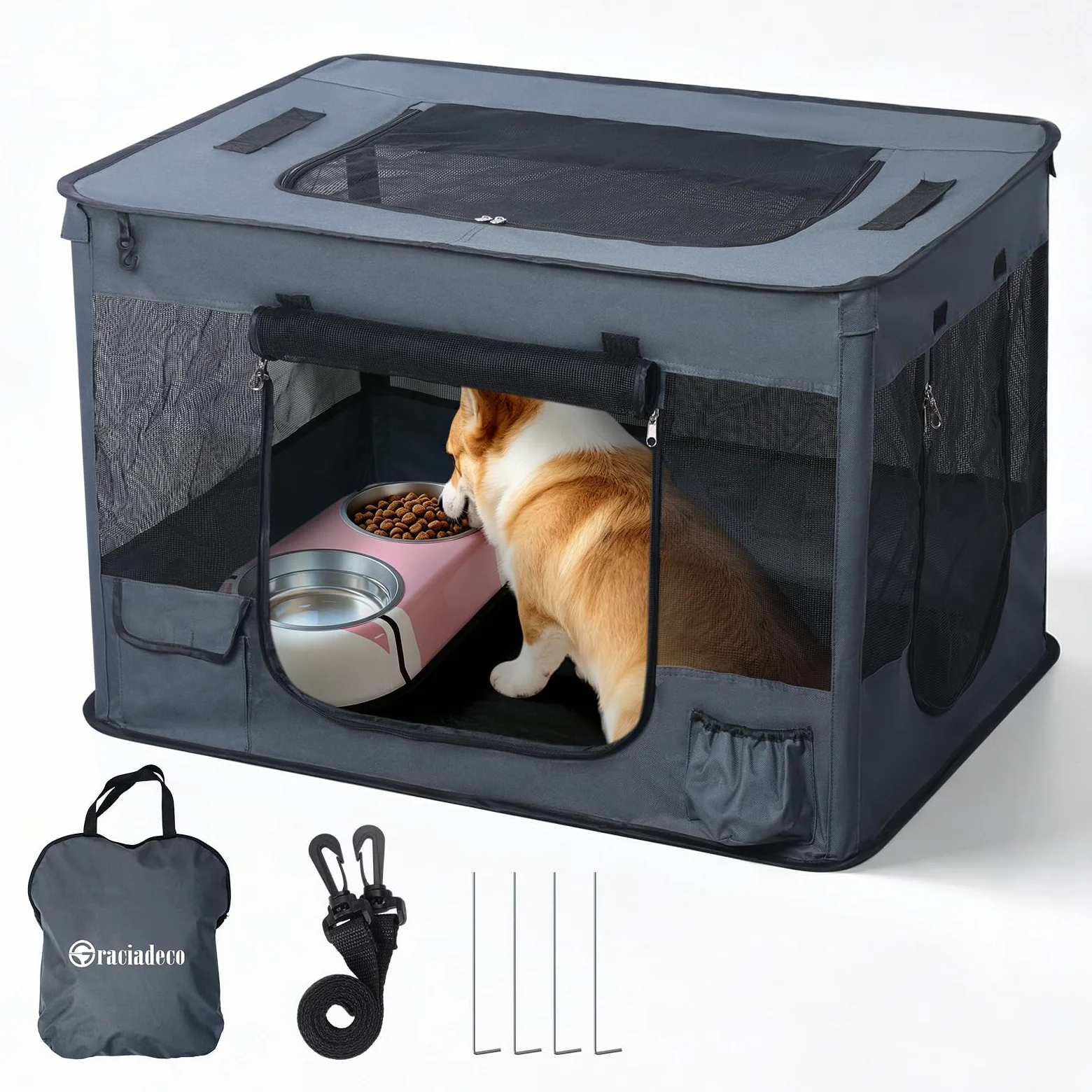 Graciadeco Enclos pour chien et chat - Enclos pour intérieur et extérieur | Parc pour animal de compagnie, pliable, portable, 85,1 x 62 x 55,1 cm, voyage et camping, avec crochet