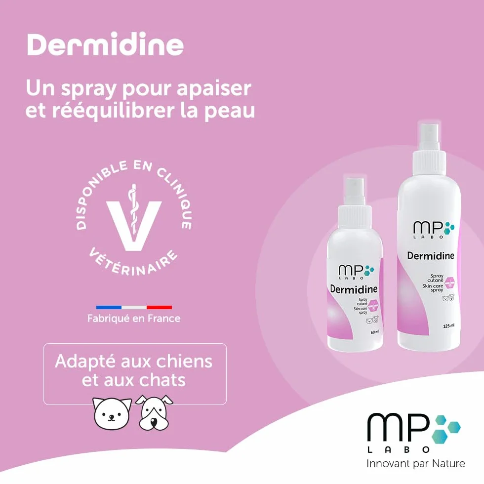 MP Labo Dermidine Spray Hygiène Cutanée Chien Chat Calendula Centella Asiatica Calmant Emollient Hydratant 125 ML