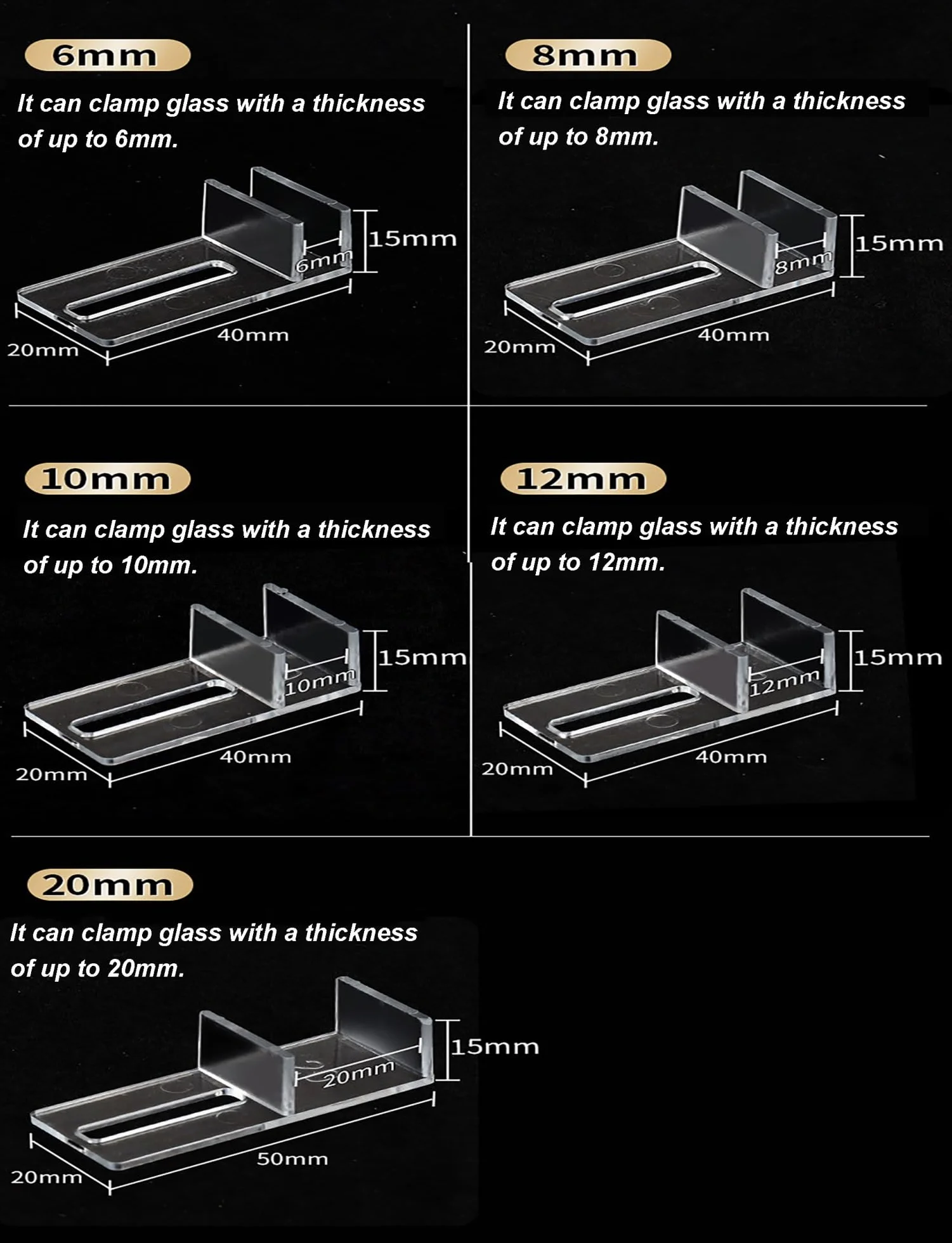 Clips de Couvercle d'aquarium 6/10 pièces Supports en Acrylique 4mm 10pcs