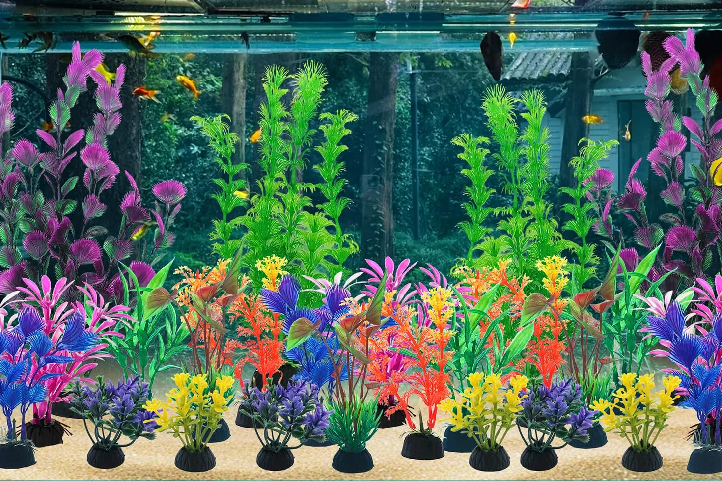 Plantes artificielles pour aquarium SLOCME Lot de 25, 6-30 cm, plastique coloré