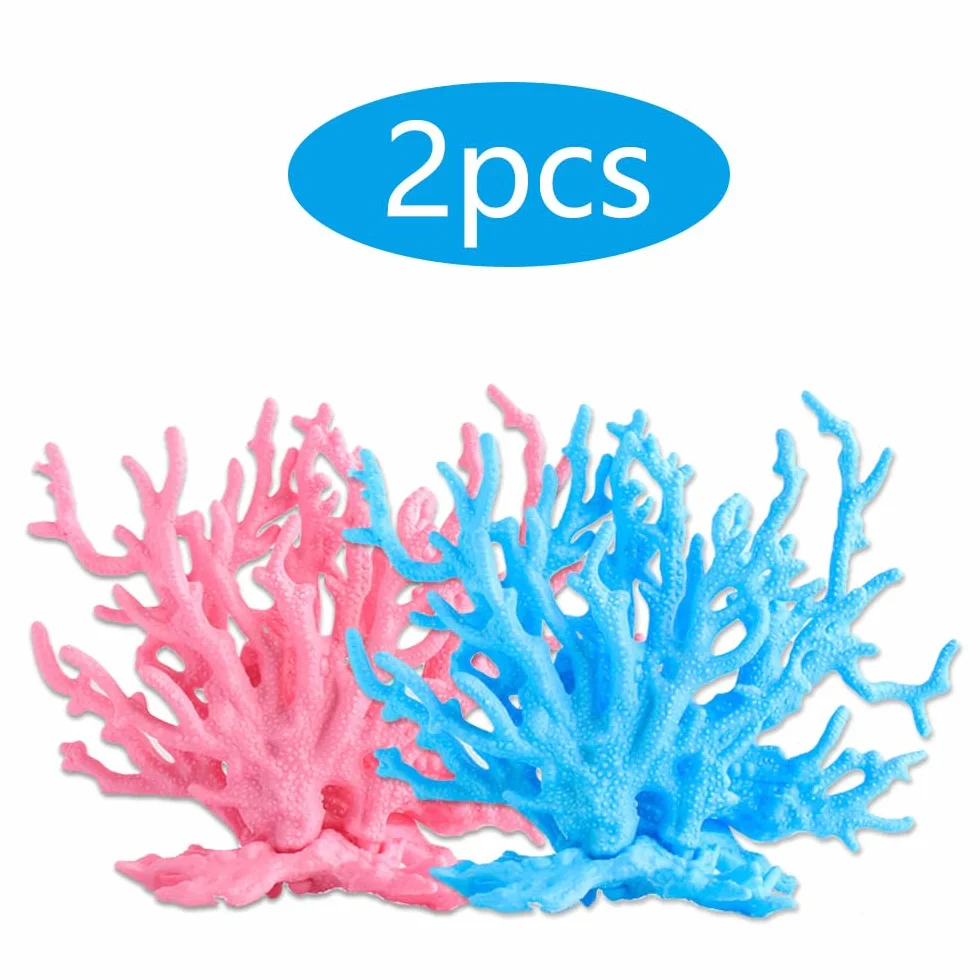 Corail Artificiel Aquarium Décoration 2 Pièces Plastique Simulation Plante Poisson Réservoir Bleu Rose