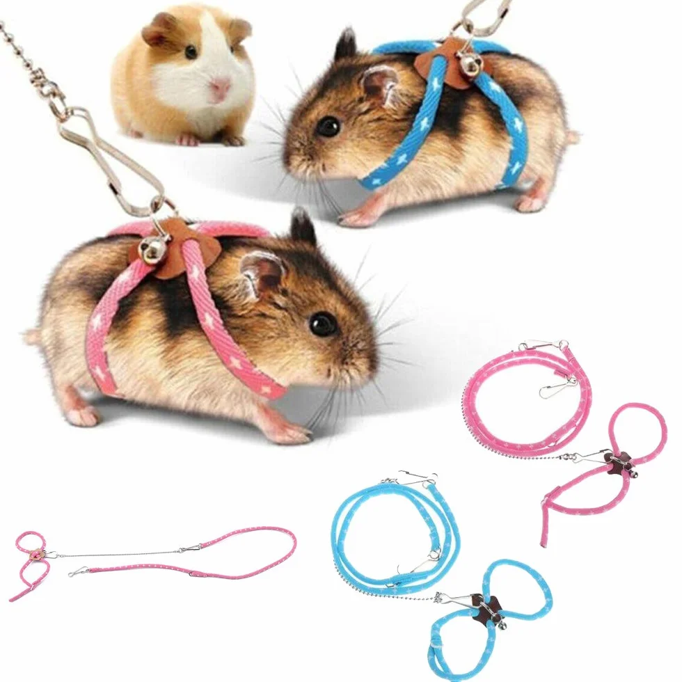 Harnais pour Hamster Réglable avec Corde et Clochette - Laisse pour Rat, Souris et Furet - Bleu