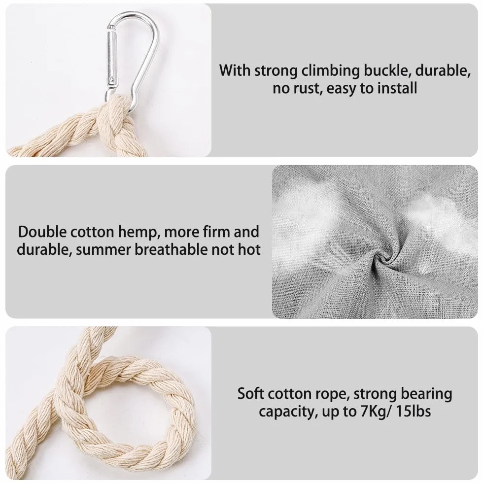 DONGKER Hamac Cage pour Chat,Nid Suspendu Respirant pour Animaux de Compagnie en Coton et Lin avec 4 Crochets pour Chats de Moins de 7Kg/15 Lbs Lapins Furets Chinchillas