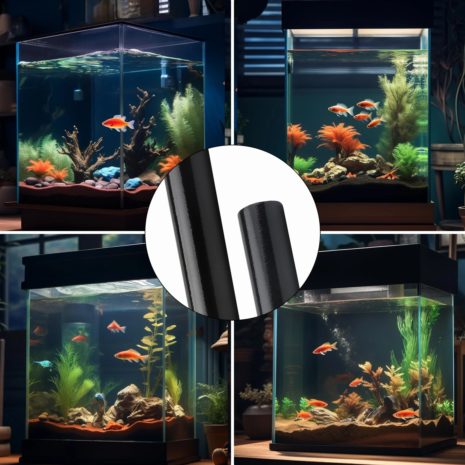 Fond d'aquarium noir 40 x 200 cm adhésif statique pour aquarium
