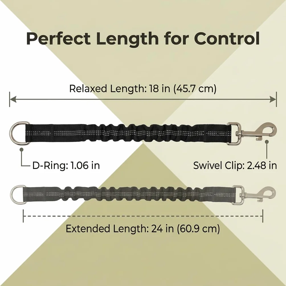 Ceinture Chien Voiture 75cm Réglable, Laisse de Sécurité Élastique en Nylon avec Amortisseur de Chocs, Attache Harnais Universelle Mousqueton Rotatif 360 Degrés pour Voyage et Transport, Noir