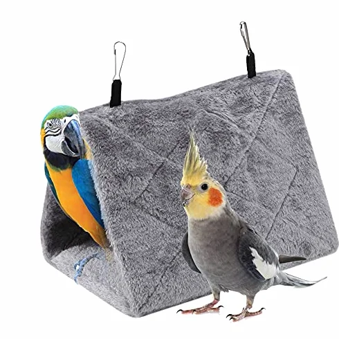 Hamac Perroquet Nid d'Oiseau Chaud Doux en Peluche Suspendu Cage Tente pour Oiseaux Hiver Lit Coton Gris
