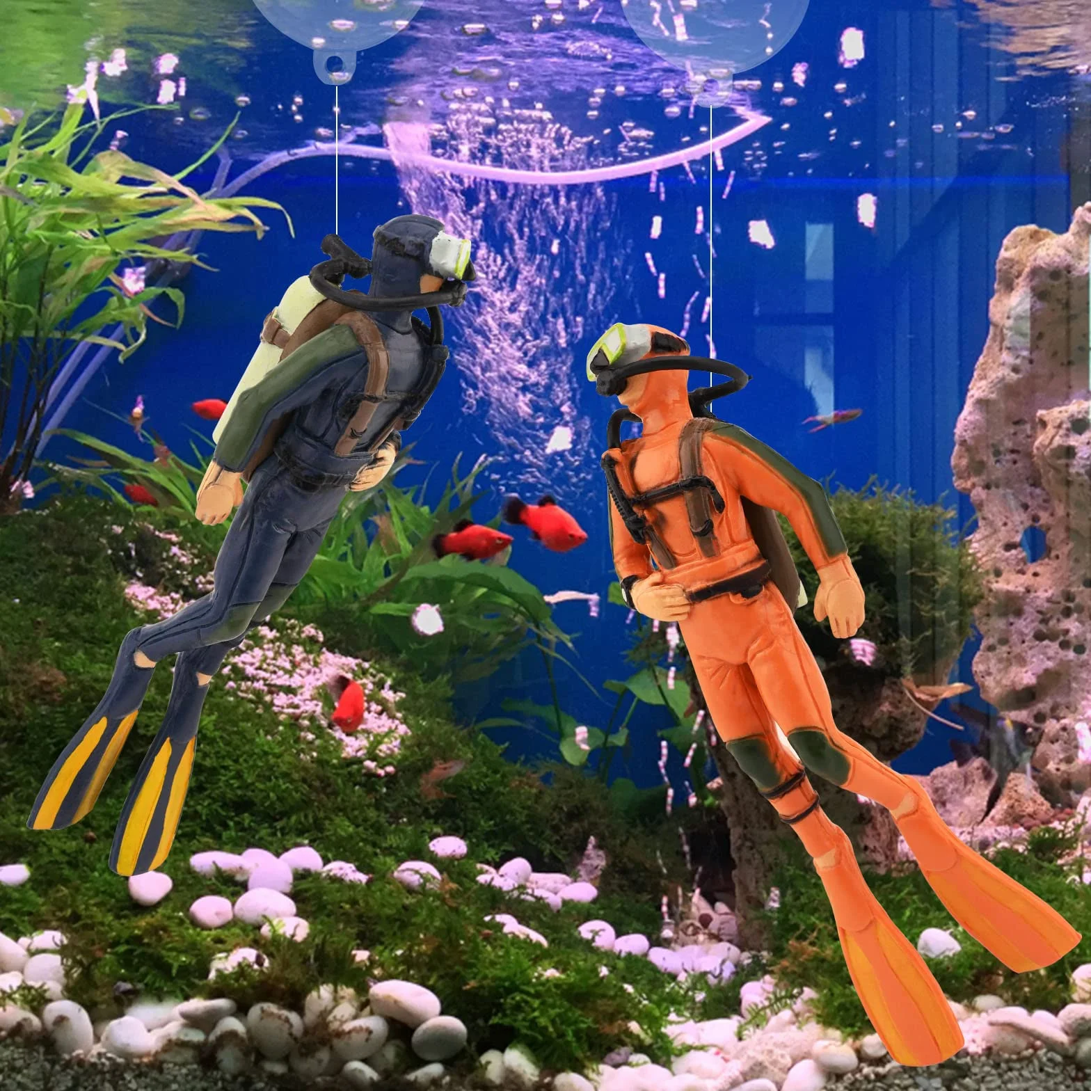 Bekecidi Lot de 2 décorations pour Aquarium Little Diver Ornement Flottant Accessoires Créatifs
