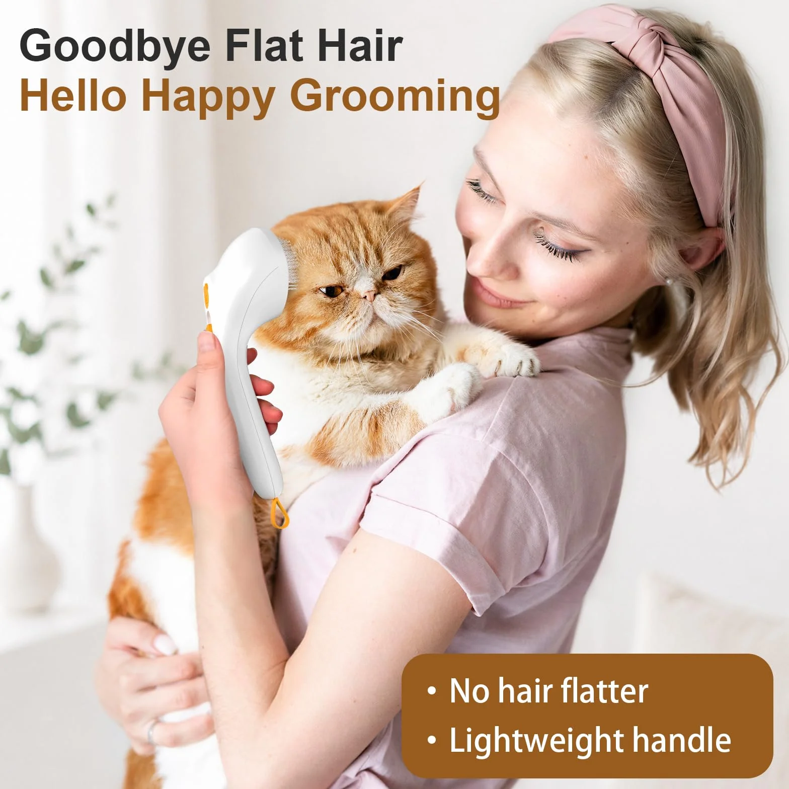Brosse Vapeur Rechargeable pour Chat et Chien avec Bouton de Déverrouillage, Design Ultra-Silencieux, Poignée Confortable (Jaune)