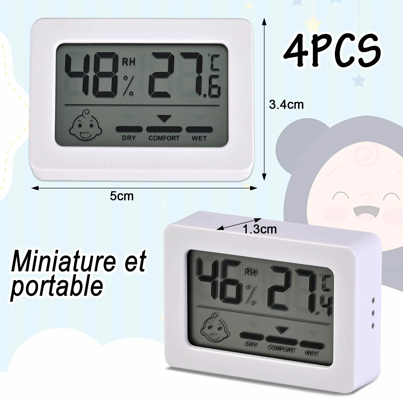 Faburo Petit Thermomètre Hygrometre Intérieur 4PCS Mini Thermomètre Hygromètre Numérique, Thermo Hygromètre Indicateur Digital à Haute Précisio, Moniteur de Température et Humidité pour Maison Reptile