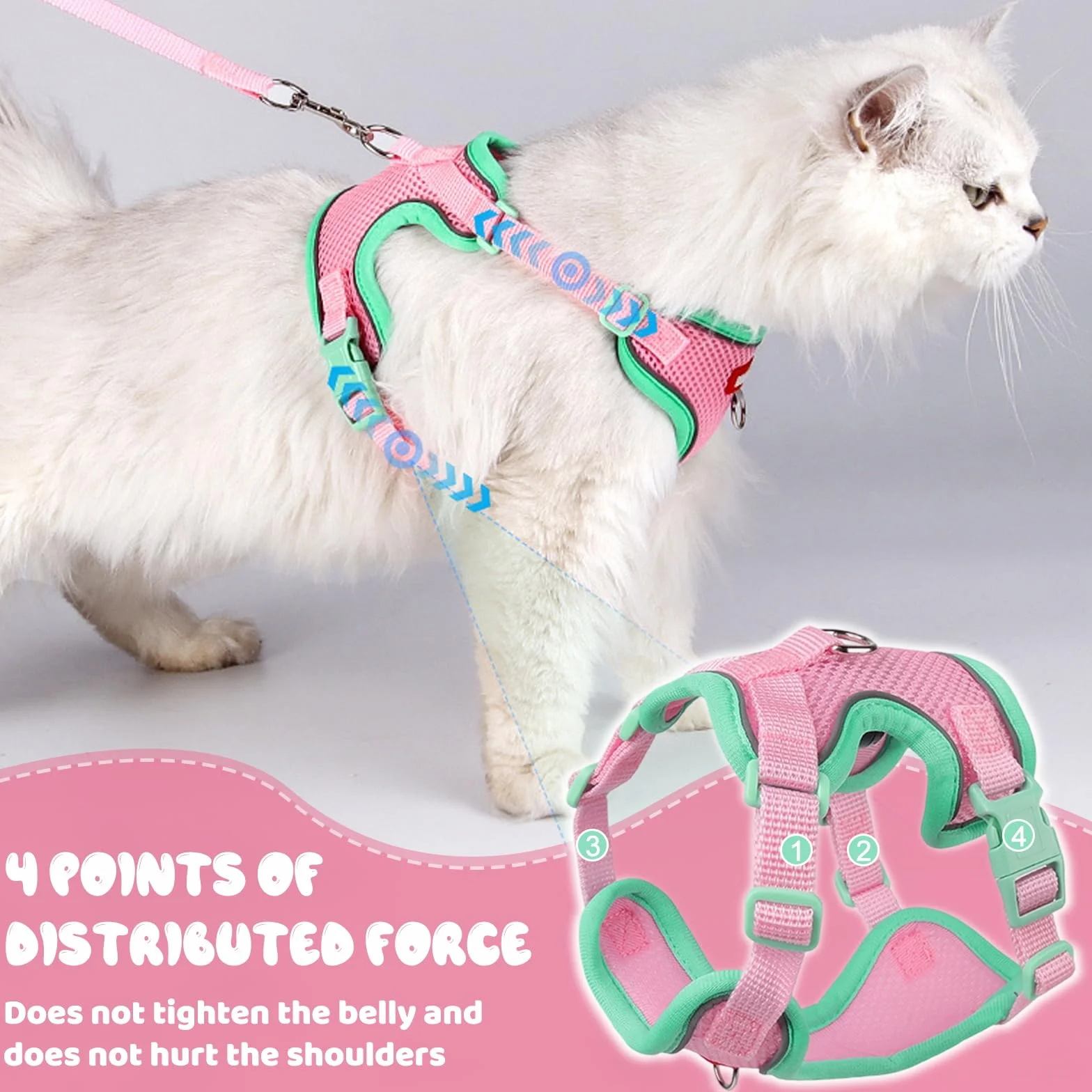 Harnais Chat avec Laisse Rétractable 3m, Réglable pour Chaton, Rose