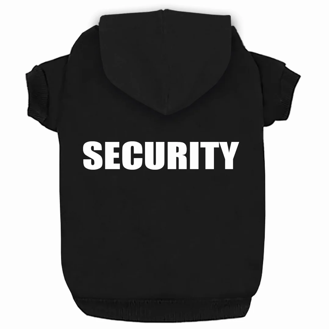 Izefia Vêtements pour Chien Sweats à Capuche Security Imprimé Chaud Manteau en Coton pour Petit Chien Moyen Chat Noir L