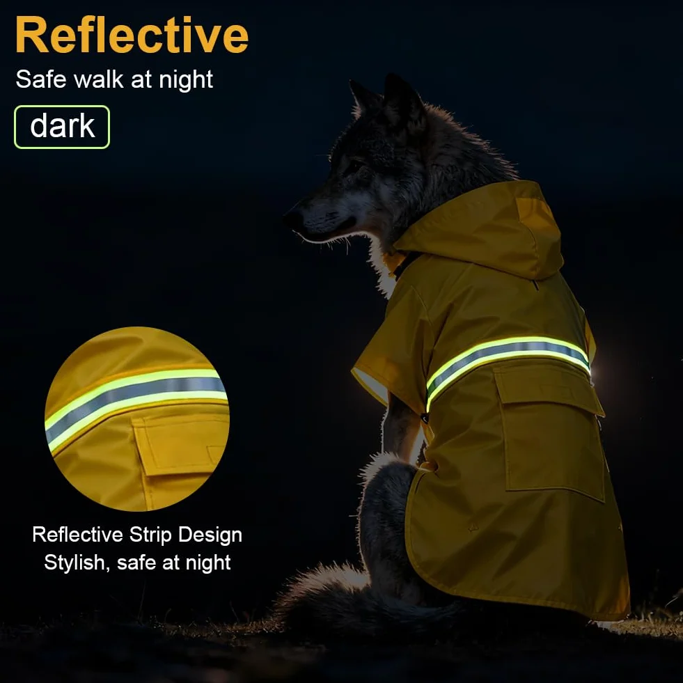 OSDUE Imperméable Chiens, Manteau de Pluie Réglable avec Capuchon et Réfléchissantes Manteaux Imperméables Légers & Confortables 100% Étanche et Aéré pour Petits, Moyens et Grands Chiens(Jaune, 3XL)