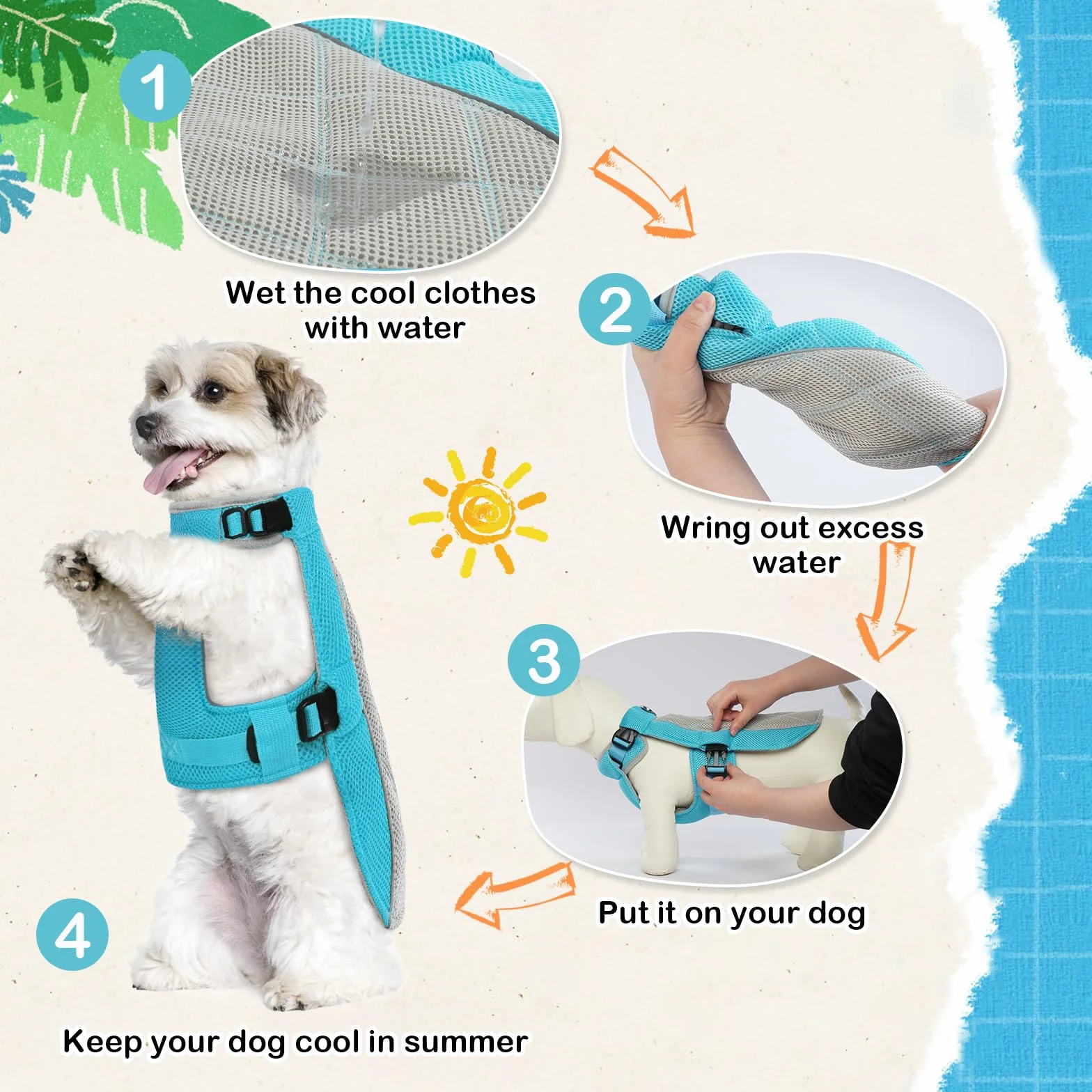 Gilet Rafraichissant pour Chien, Manteau de Refroidissement Respirant, Bleu