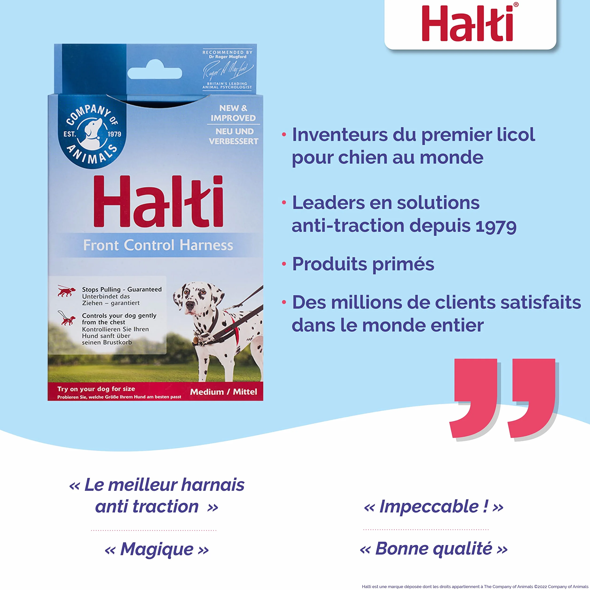 Harnais de contrôle HALTI Taille M Anti-traction pour chiens de taille moyenne