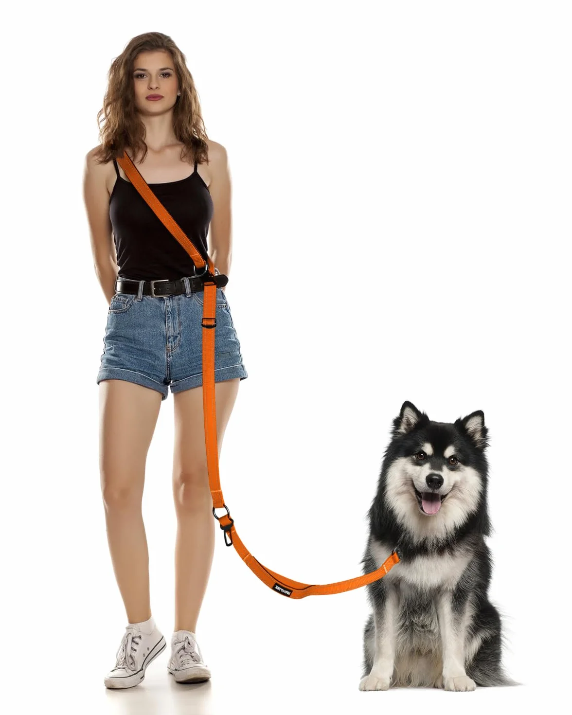 Harnais de Marche Main Libre pour Chien - Laisse Multifonctionnelle Renforcée 2.9m Réglable, Orange