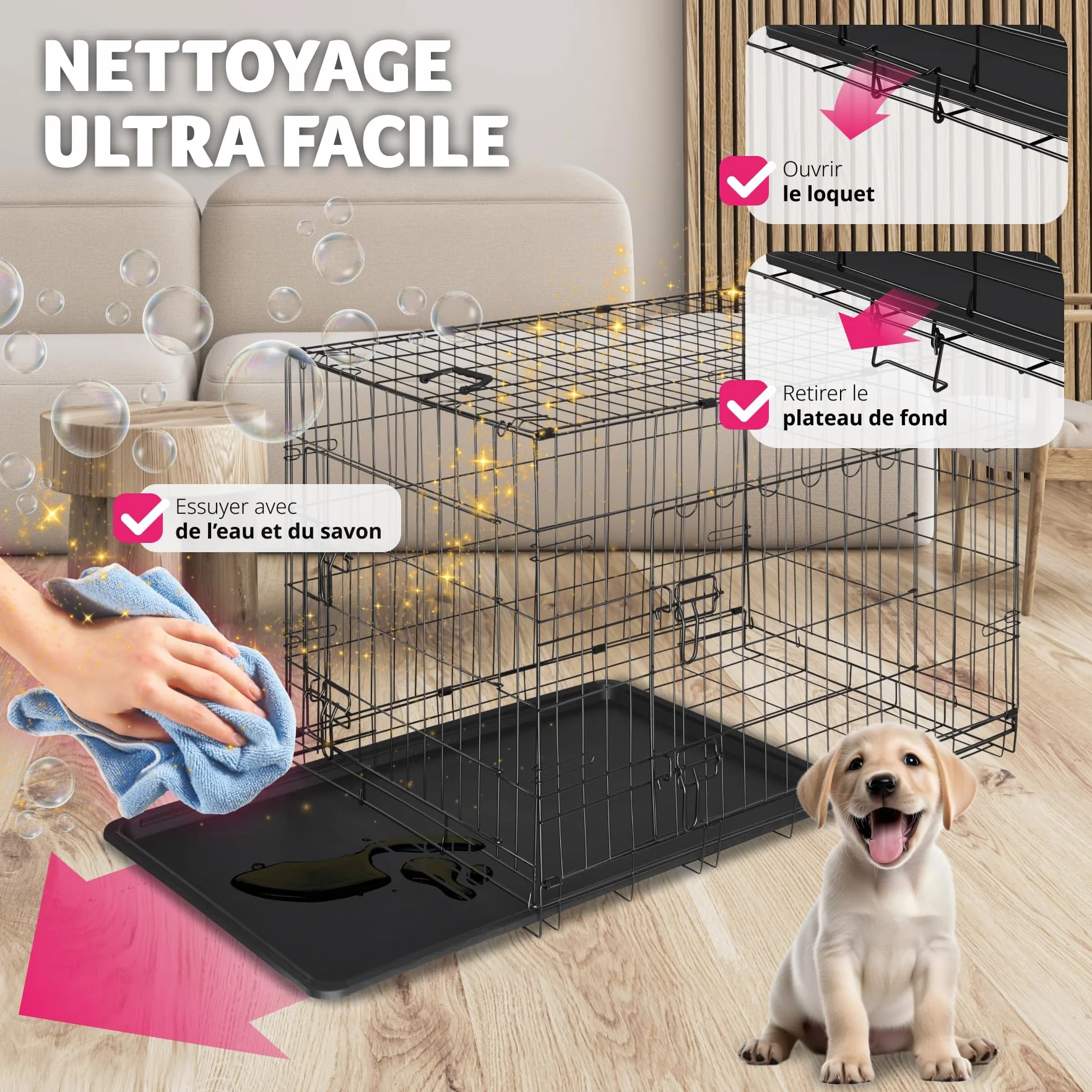 tectake Cage pour Chien Pliable Robust Caisse de Transport Taille XL 121,5x75,5x80,5cm 2 Portes double verrouillage