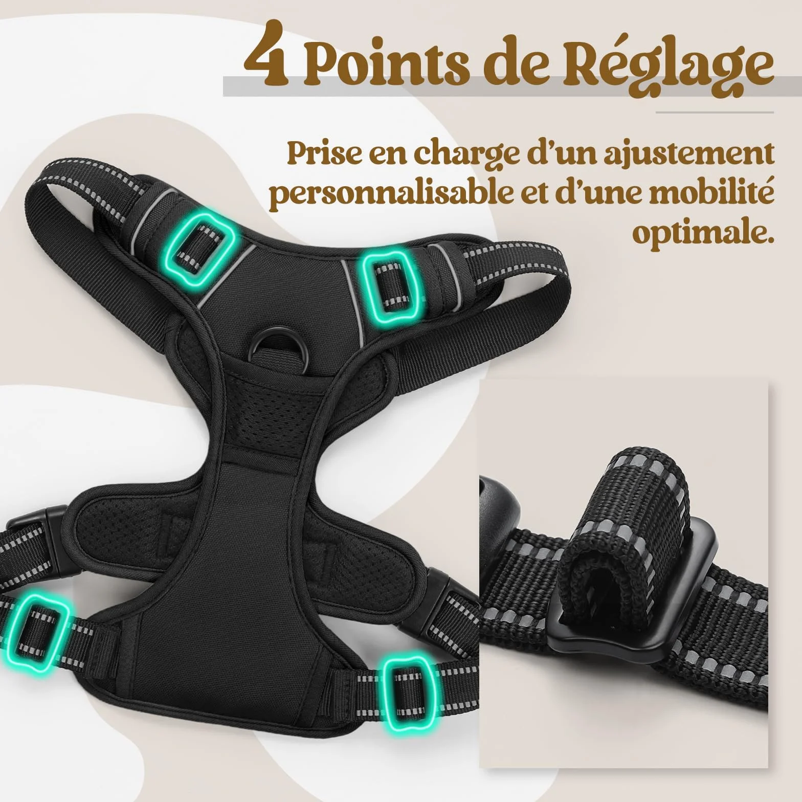 Rabbitgoo Harnais Chien Anti Traction avec Poignée Contrôle, Gilet Réfléchissant Réglable Attache Devant, L Noir