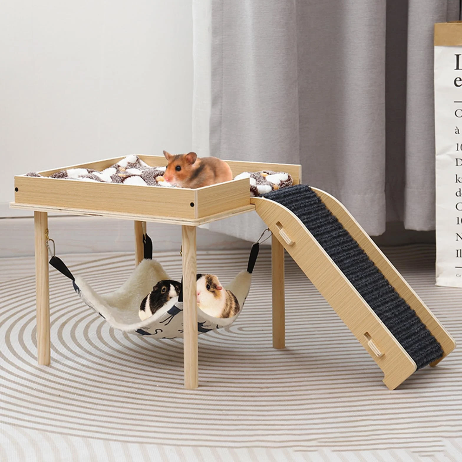 Hamac pour cochons d'Inde et hamsters avec support en bois - Pour rats, chinchillas, lapins, furets