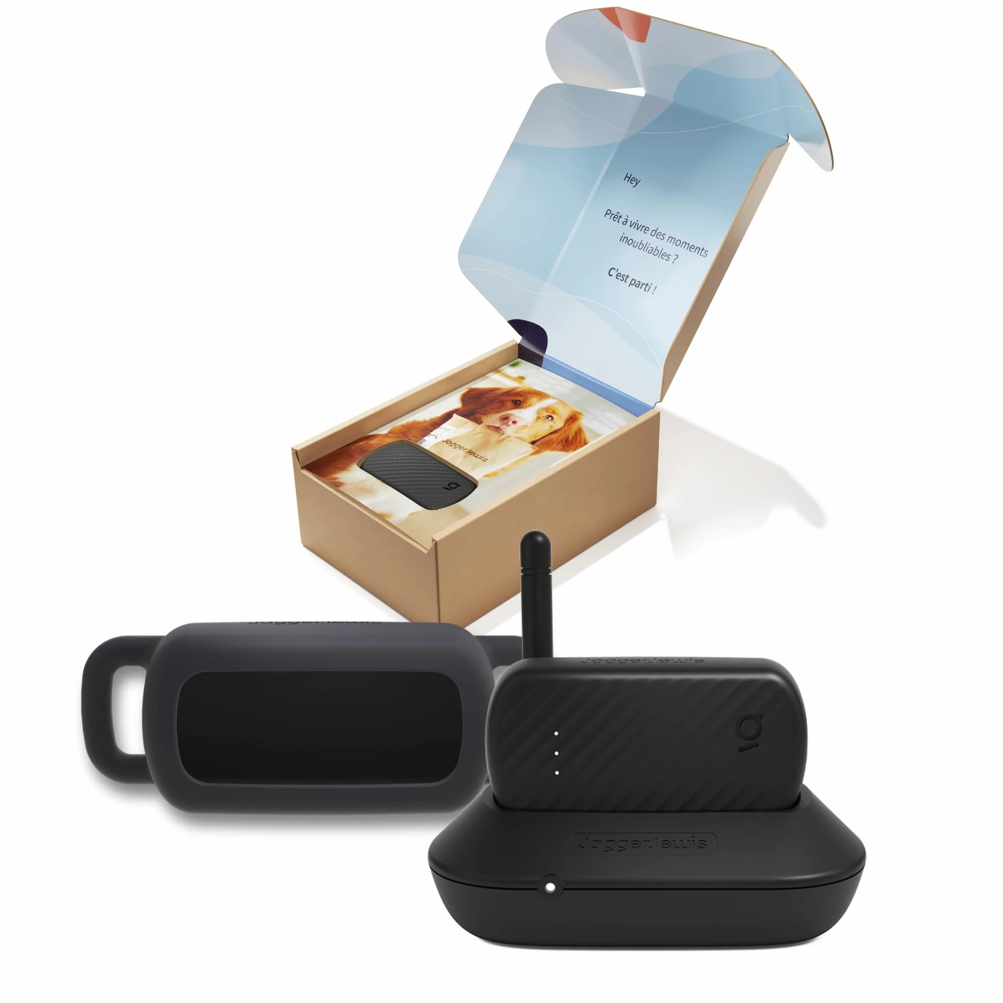 Jagger Lewis GPS Collier Chien sans Abonnement Localisation Direct Anti-Fugue Suivi Activité Bien-Être iOS Android Charbon Smartdock
