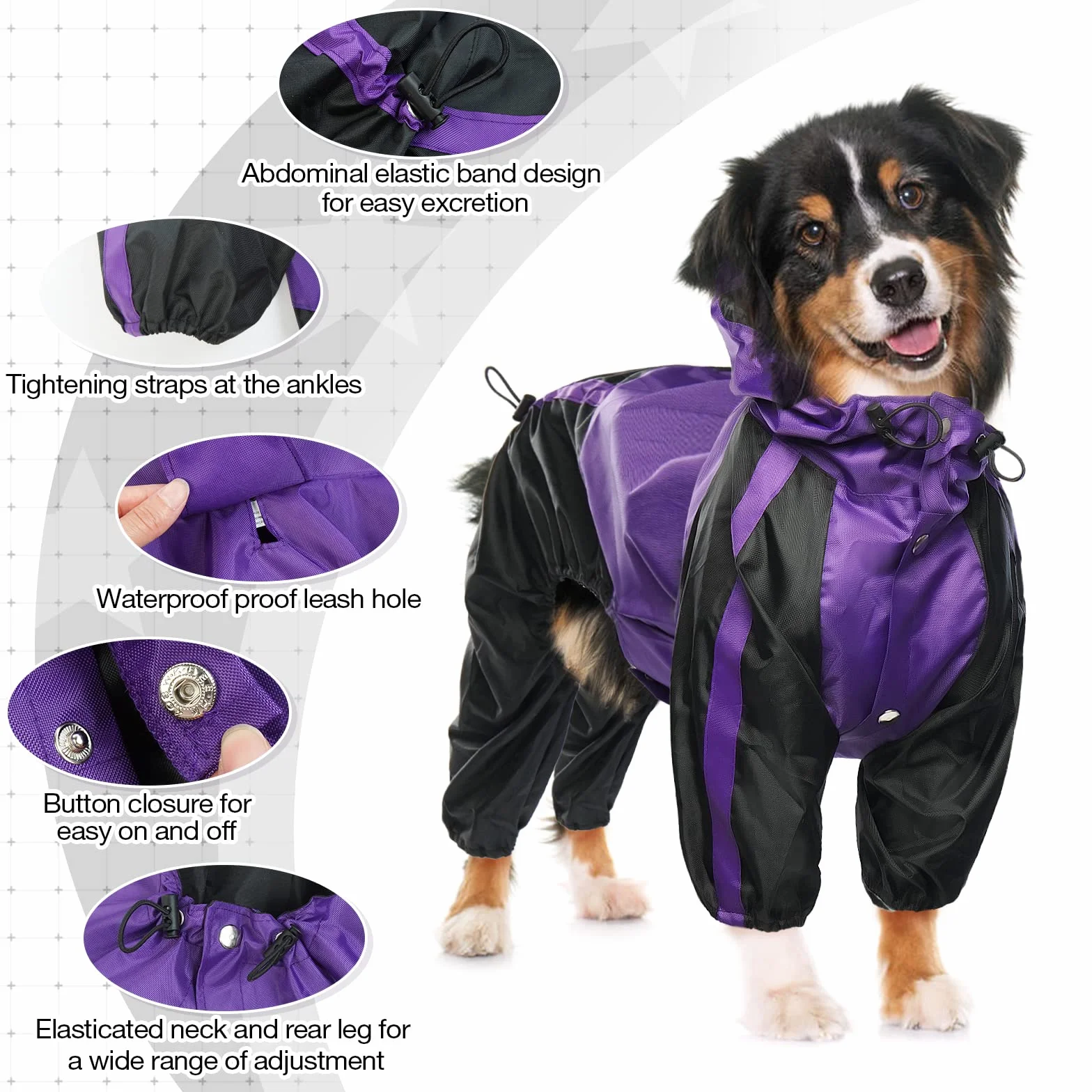 Manteau de pluie imperméable pour chiens de grande taille, poncho léger avec capuche, gilet résistant à la neige, vêtements de pluie avec trou pour laisse