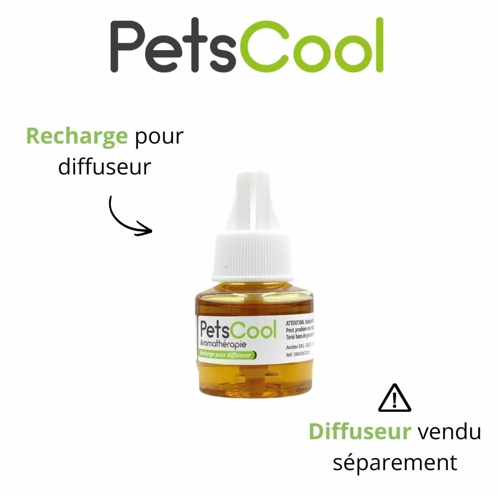 Anidev PetsCool Diffuseur Apaisant 40 ML Anti Stress Chien Chat NAC Huiles Essentielles Valériane Vétiver Sauge Basilic Diffusion Continue 8 Semaines