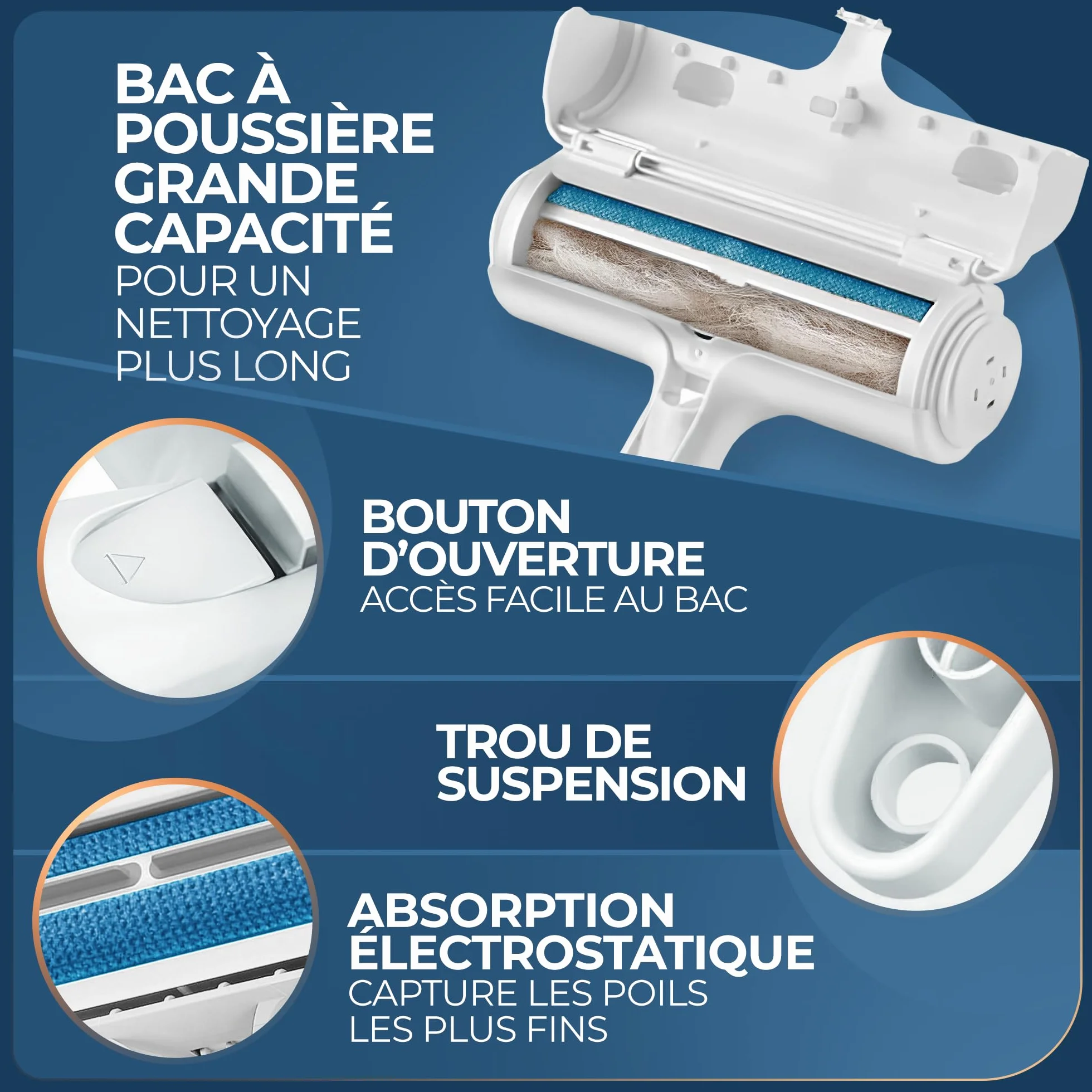 PORTENTUM Brosse Chat Anti Poils Animaux Chien, Rouleau à Poils Réutilisable pour Canapé, Arbre à Chat, Voiture