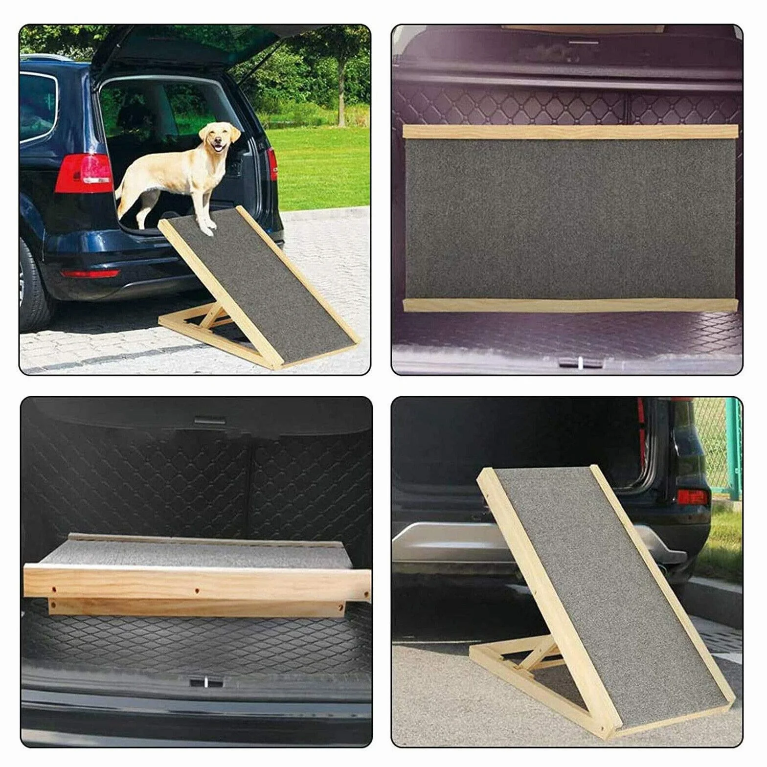 Rampe pour chien et chat - Rampe de coffre pour animaux de compagnie - Portable et légère - Pliable - En bois - Pour SUV, camion - Escabeau de voiture