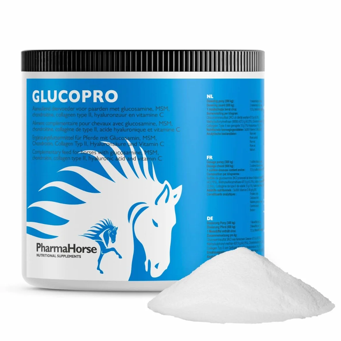 PharmaHorse Glucopro Supplément Cheval MSM Vitamine C Glucosamine Collagène 500g