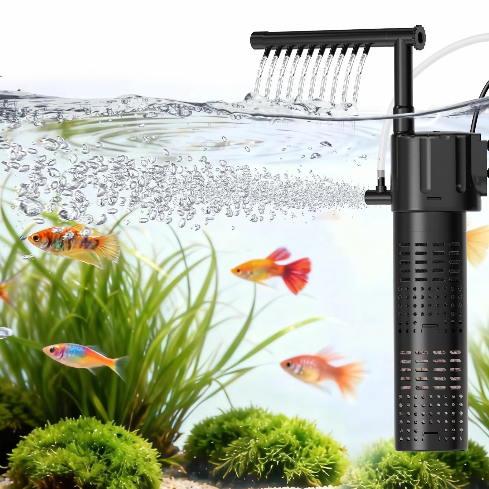 hygger Aquarium Filter 300L/H 5W Adjustable Fish Tank Filter Pump with Rainfall Aeration for 15-55L Tanks